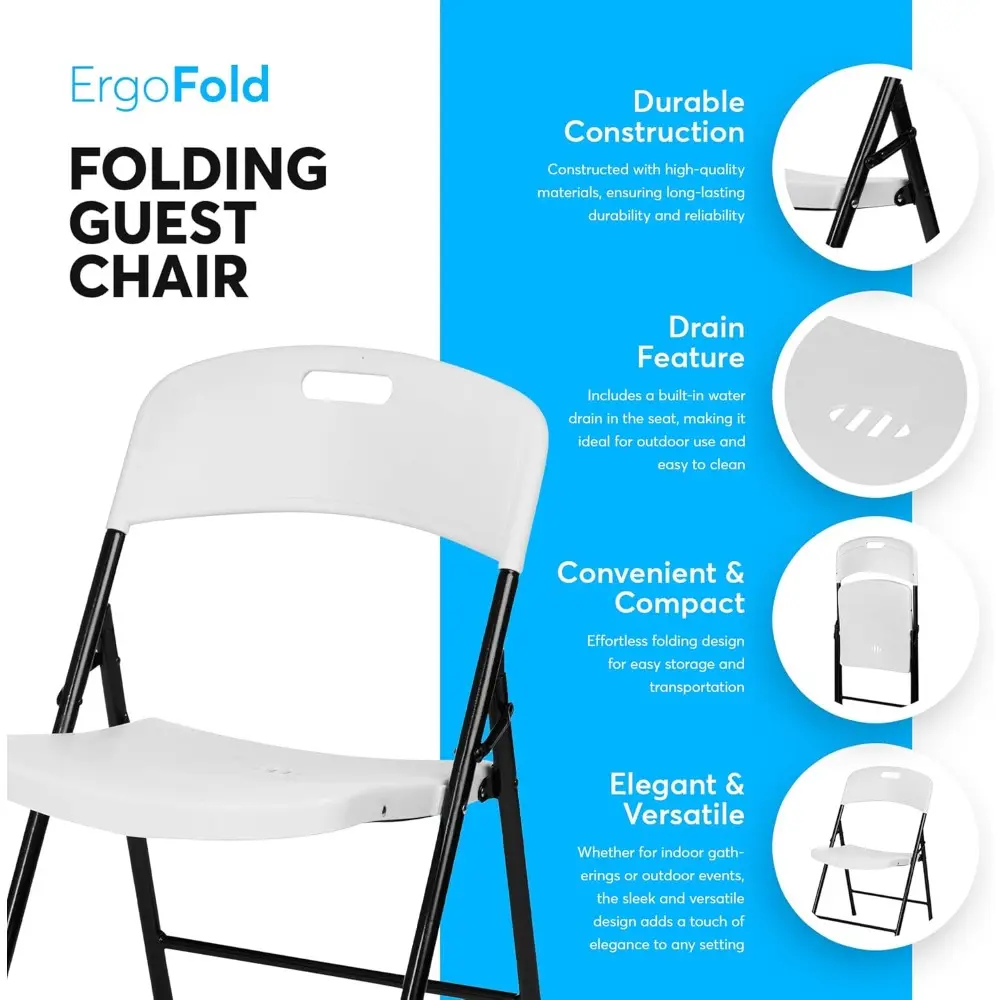 Folding Chair, Indoor Outdoor Plastic Commercial Stackable Foldable Guest Chairs for Events Office Wedding Party Picnic Kitchen