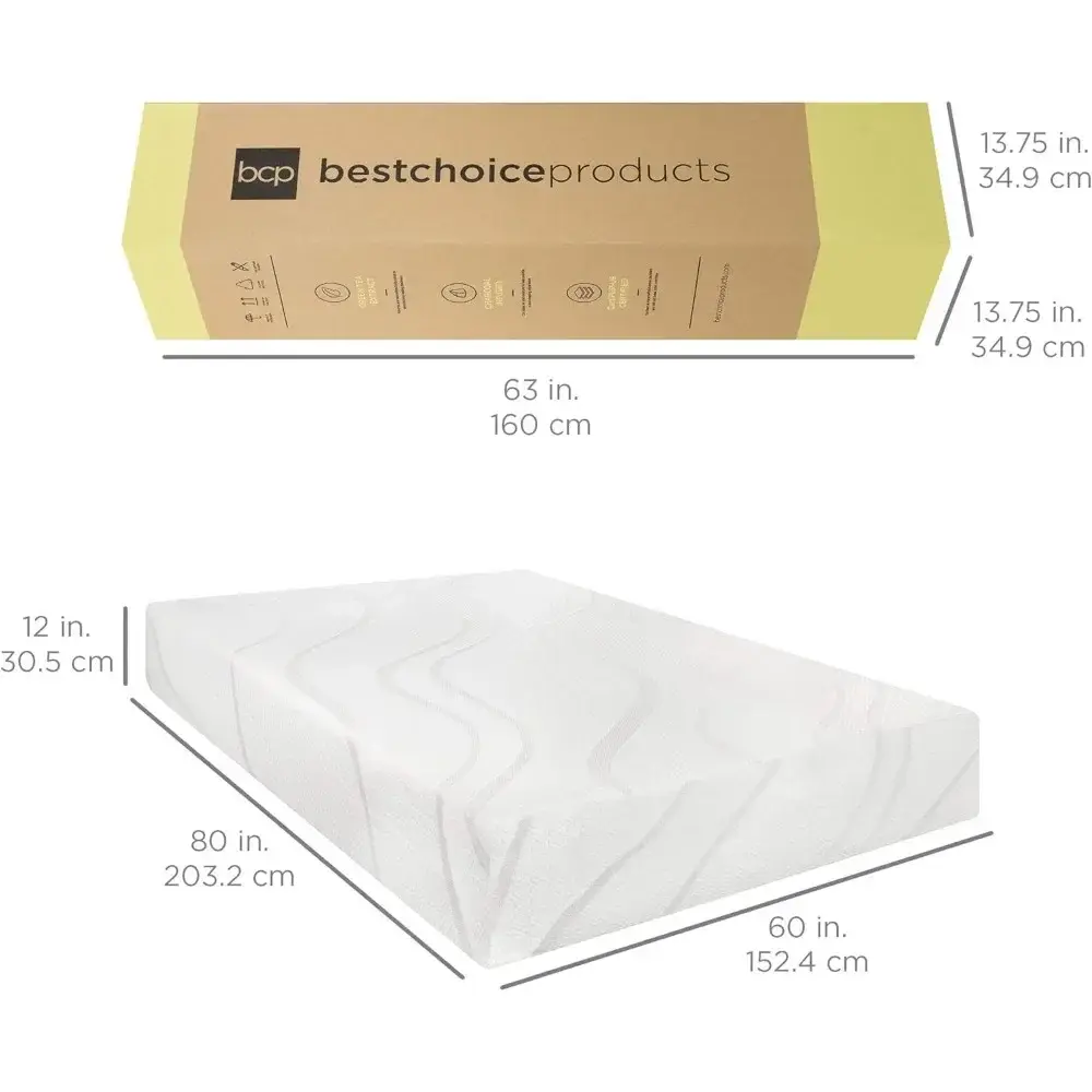 12 Inch, Green Tea Charcoal 12 Inch, Green Tea Charcoal Cooling Gel Memory Foam Mattress, Fiberglass Free, 3-Layer, Breathable