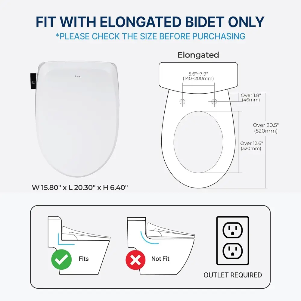 Inus R32 Electric Heated Bidet Toilet Seat Elongated, Warm Water, Smart Heated Water Luxury Bidet Toilet Seat with Remote Contro