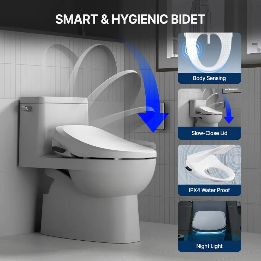 Inus R32 Electric Heated Bidet Toilet Seat Elongated, Warm Water, Smart Heated Water Luxury Bidet Toilet Seat with Remote Contro
