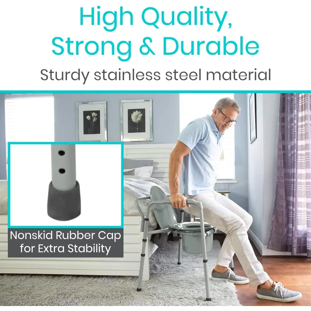 Vive Bariatric Bedside Commode 500 lb Capacity- Folding 3n1 Toilet Chair, Portable Extra Wide Seat with Bucket Splash Guard, Hea