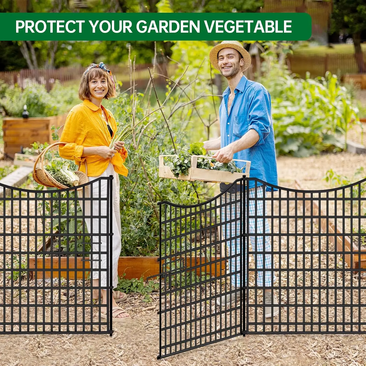 18 Panels No Dig Decorative Fence with Gate, 33 in(H) X 40.5 ft(L) Tall Garden Fence Animal Barrier, Rustproof Metal Wire Edging