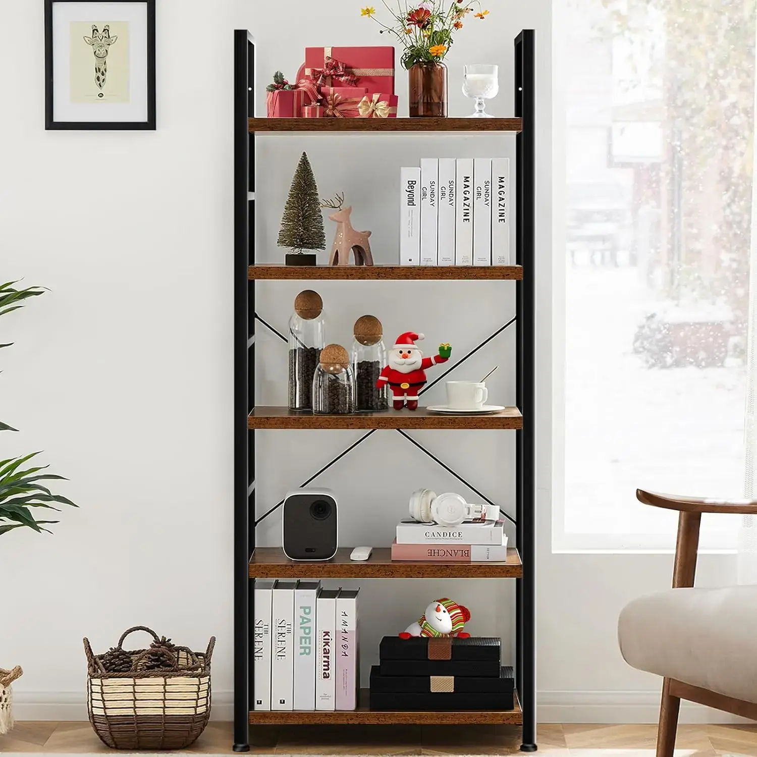 5 Tiers Bookshelf, Classical Modern Book Shelf, Tall Display Shelves in Living Room/Home/Office