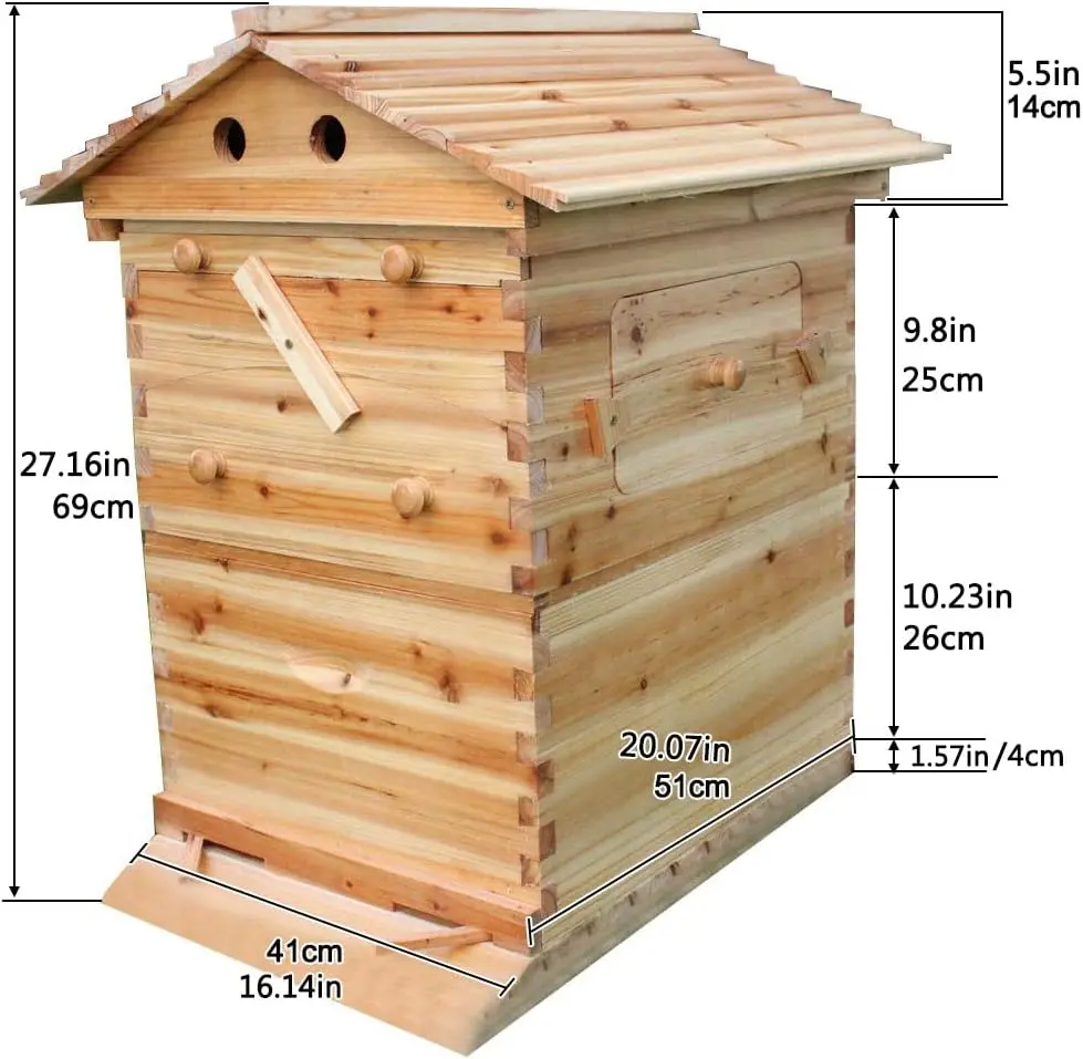 Bee Hive, Beehive with 7pcs Auto Super Frames, Bee House with 1pcs Super Boxes, 1pcs Brood Boxes(No Brood Frames),