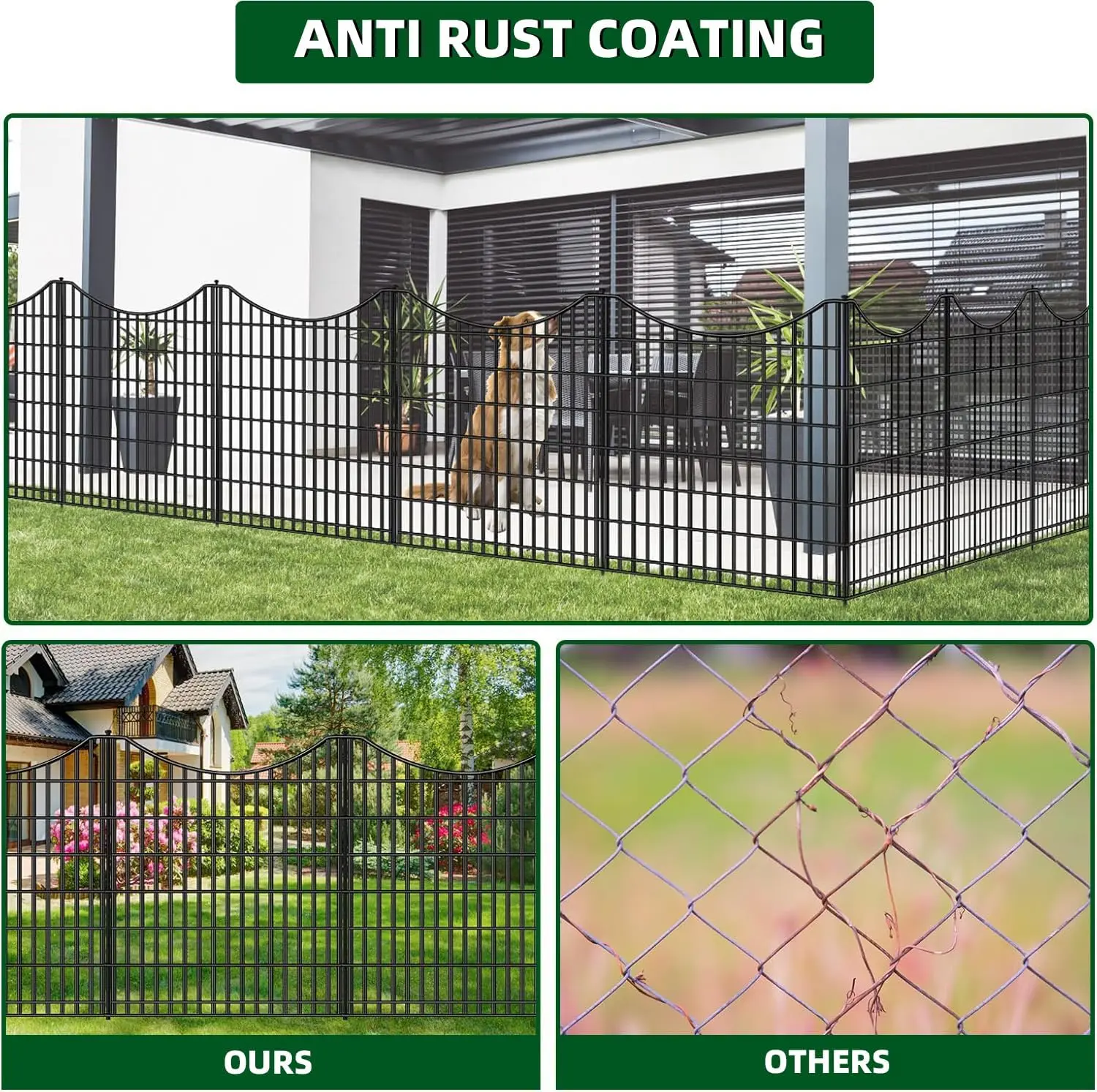 18 Panels No Dig Decorative Fence with Gate, 33 in(H) X 40.5 ft(L) Tall Garden Fence Animal Barrier, Rustproof Metal Wire Edging