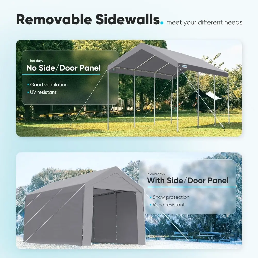 10x20 ft Heavy Duty Carport with Removable Sidewalls, Portable Car Canopy, Garage Tent, Boat Shelter with Reinforced Triangular