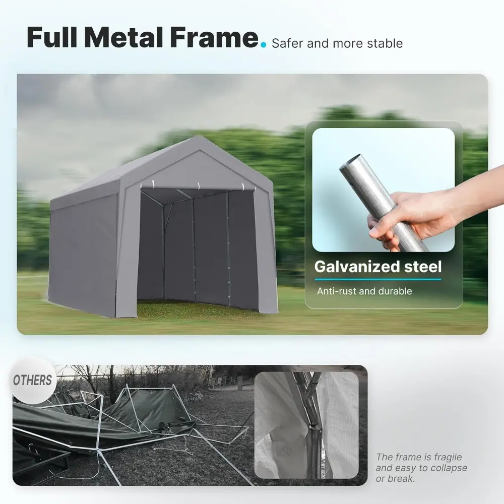 10x20 ft Heavy Duty Carport with Removable Sidewalls, Portable Car Canopy, Garage Tent, Boat Shelter with Reinforced Triangular
