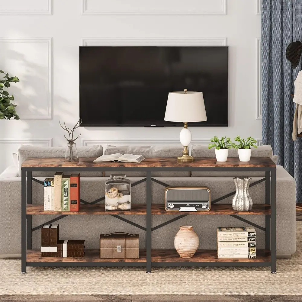 70.9 Inch Extra Long Console Table, Modern Sofa Table Behind Couch Table with Storage Shelves, 3-Tier Industrial Hallway Entryw
