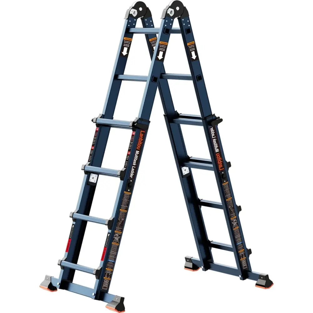 Ladder, A Frame 4 Step Ladder Extension, 14 FT Anti-Slip Multi Position Ladder, Storage Folding Ladder, 300 lbs Security Load Te
