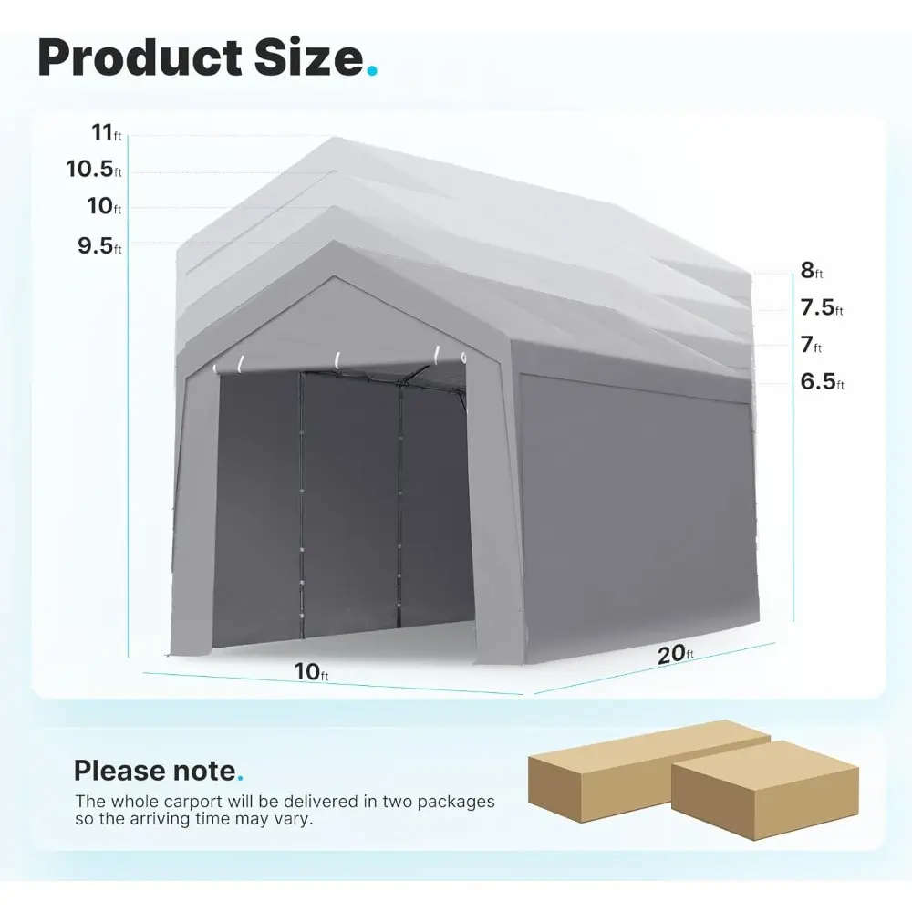 10x20 ft Heavy Duty Carport with Removable Sidewalls, Portable Car Canopy, Garage Tent, Boat Shelter with Reinforced Triangular
