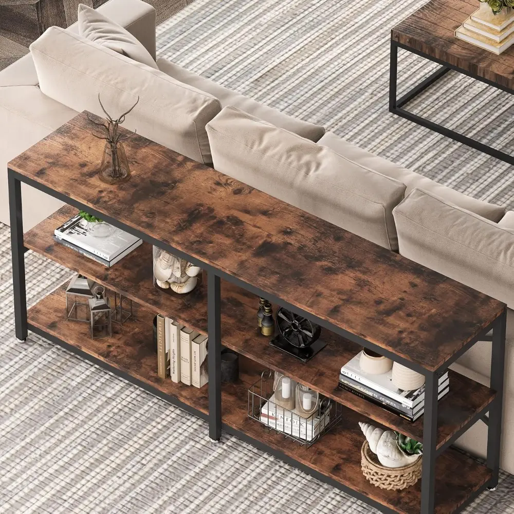 70.9 Inch Extra Long Console Table, Modern Sofa Table Behind Couch Table with Storage Shelves, 3-Tier Industrial Hallway Entryw
