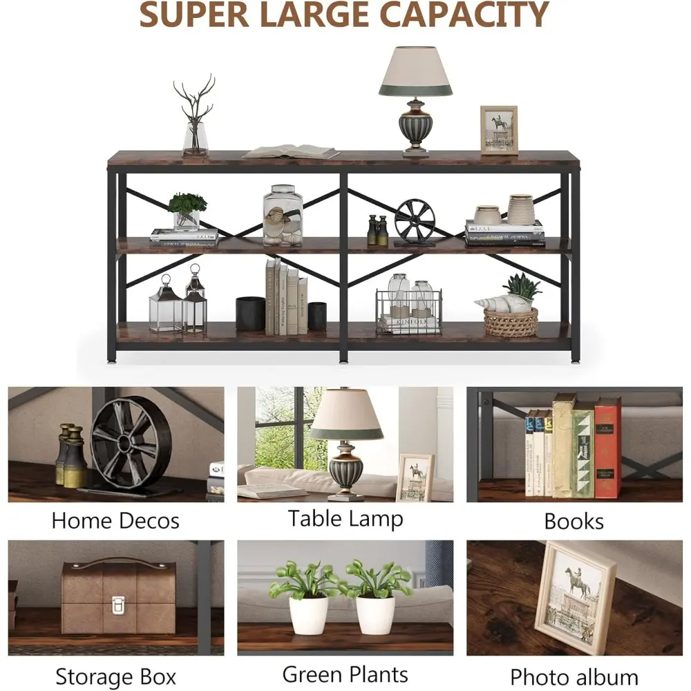 70.9 Inch Extra Long Console Table, Modern Sofa Table Behind Couch Table with Storage Shelves, 3-Tier Industrial Hallway Entryw