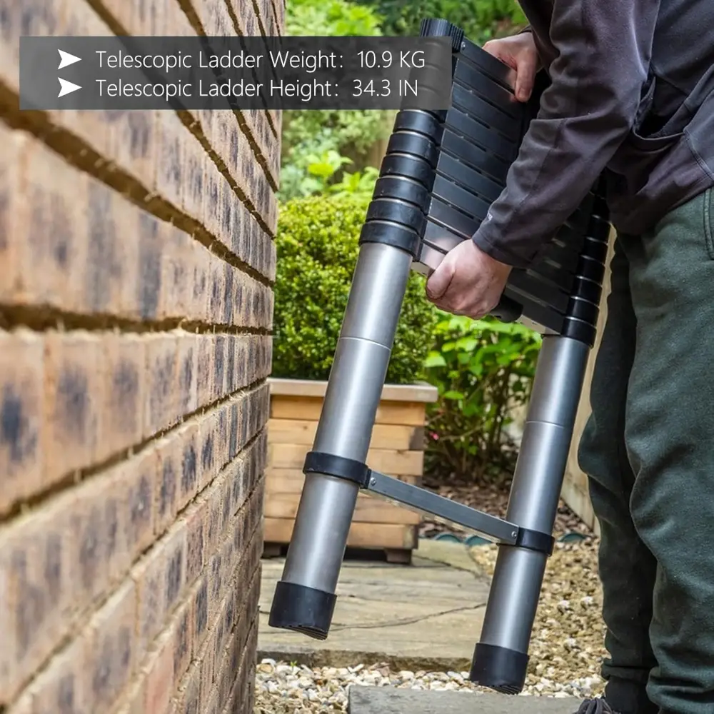12.5FT / 3.8M Aluminum Telescopic Ladder Folding Step Inward Sliding Retraction Extension Multi-Use Non-Slip Collapsible