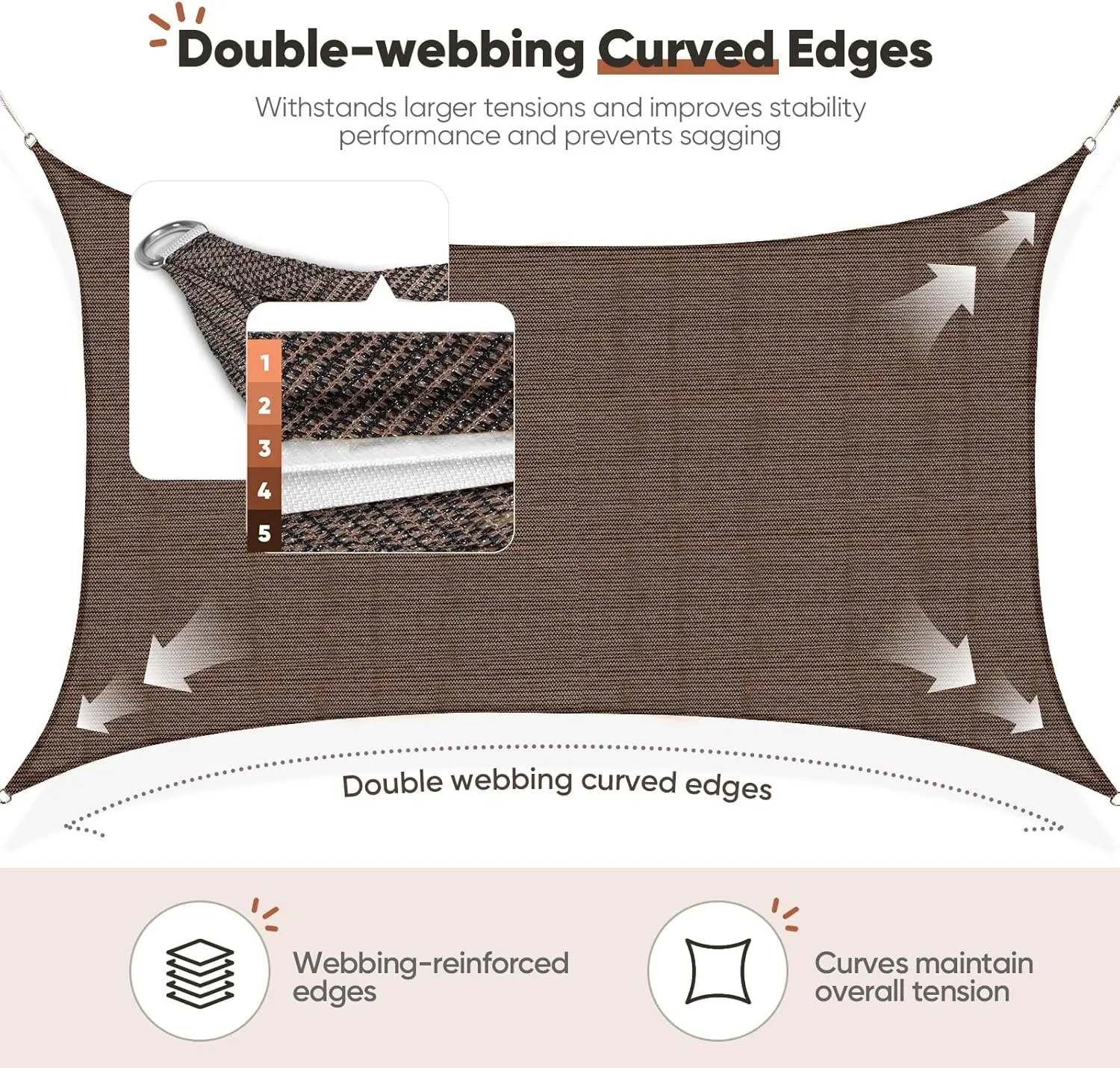 20x16ft 185G HDPE Rectangle Sun Shade Sail Canopy 98% UV Block Outdoor Patio Garden with Hardware Kit (Brown)
