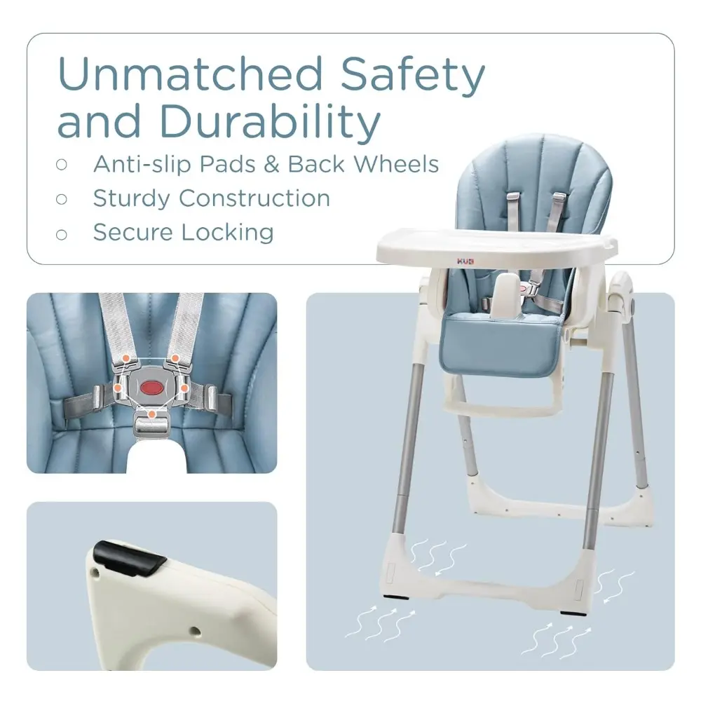 KÜB 3-in-1 Foldable Baby High Chair (Blue) | Multifunctional Infant High Chairs for Babies and Toddlers | Removable Seat & Tray
