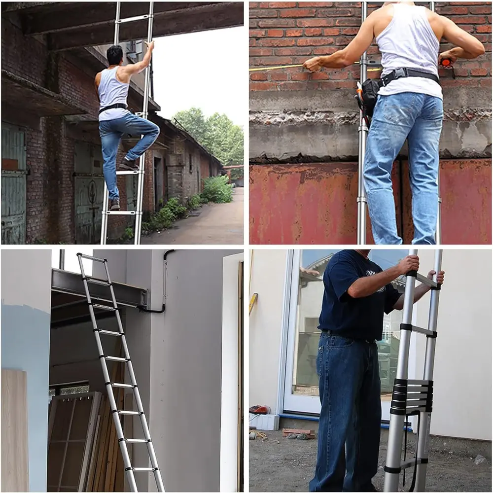 12.5FT / 3.8M Aluminum Telescopic Ladder Folding Step Inward Sliding Retraction Extension Multi-Use Non-Slip Collapsible