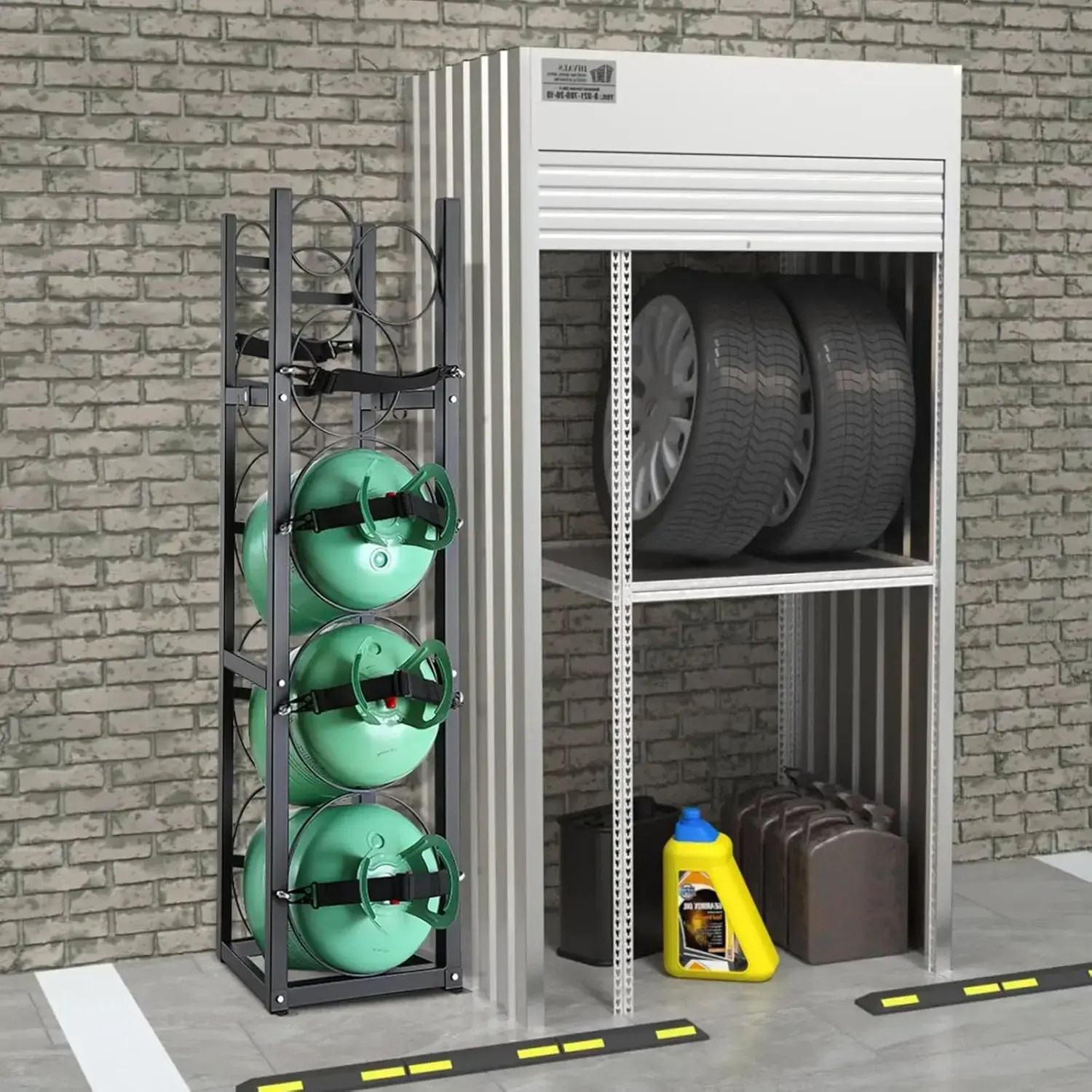 Refrigerant Tank Rack, with 3 x 30lbs and Other 3 Small Bottle Tanks, Cylinder Tank Rack 12.79x12.99x47.12 in