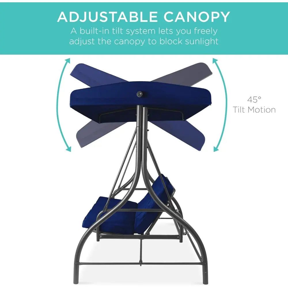 3-Seat Outdoor Large Converting Canopy Swing Glider, Patio Hammock Lounge Chair for Porch, Backyard w/Flatbed, Adjustable Shade