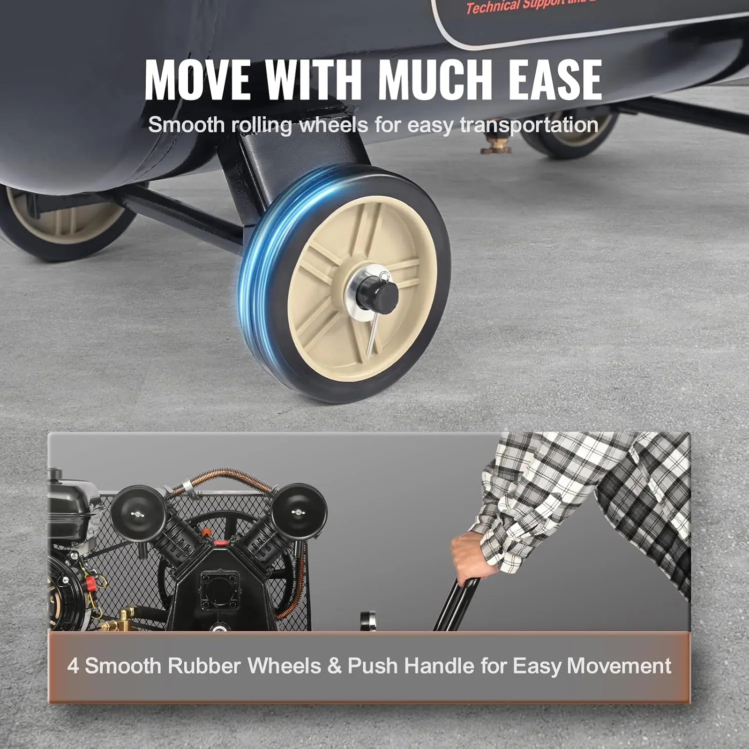 7HP Gas Powered Air Compressor, 21 Gallon Horizontal Air Compressor Tank with Wheels, 9CFM@115PSI Gas Driven Piston Pump
