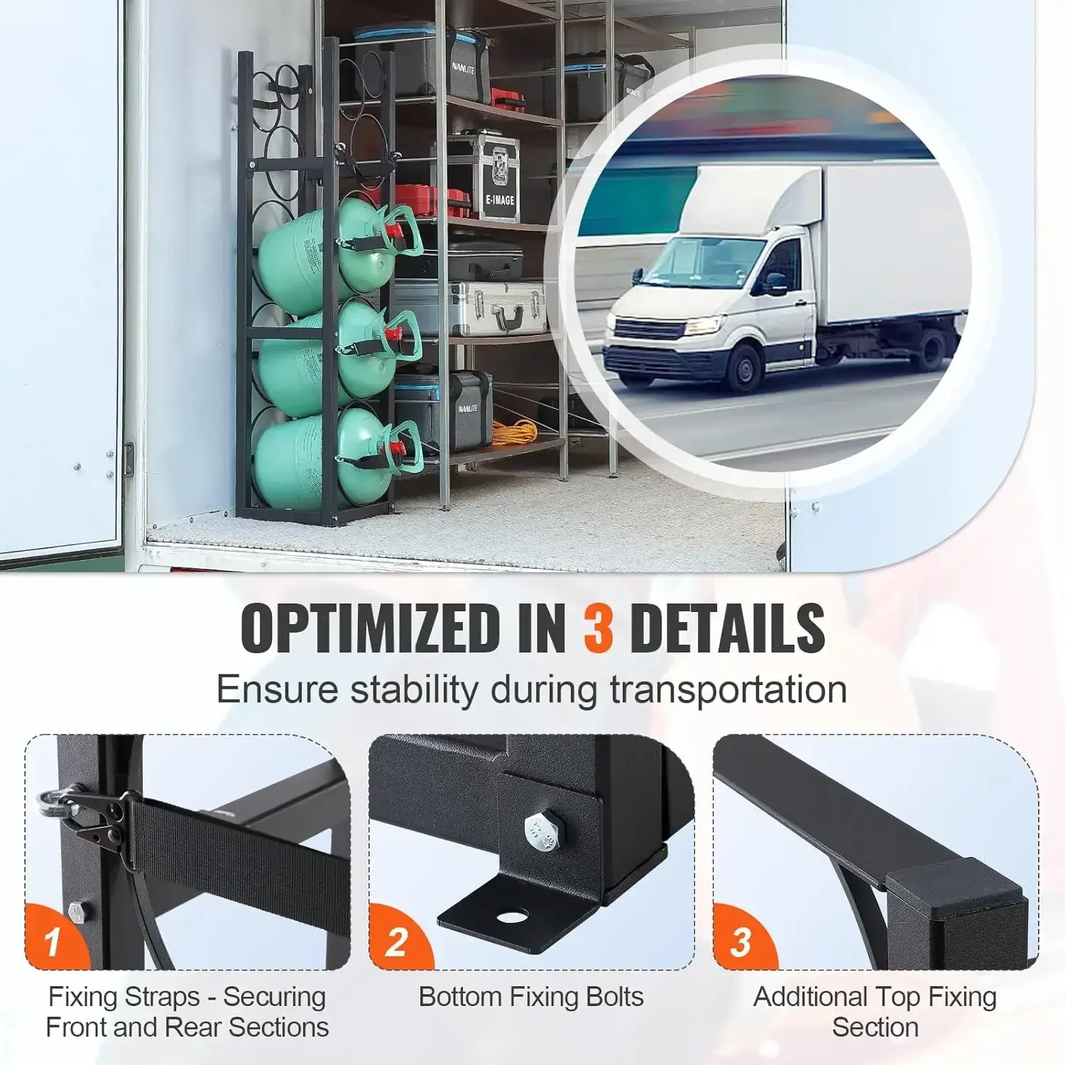 Refrigerant Tank Rack, with 3 x 30lbs and Other 3 Small Bottle Tanks, Cylinder Tank Rack 12.79x12.99x47.12 in