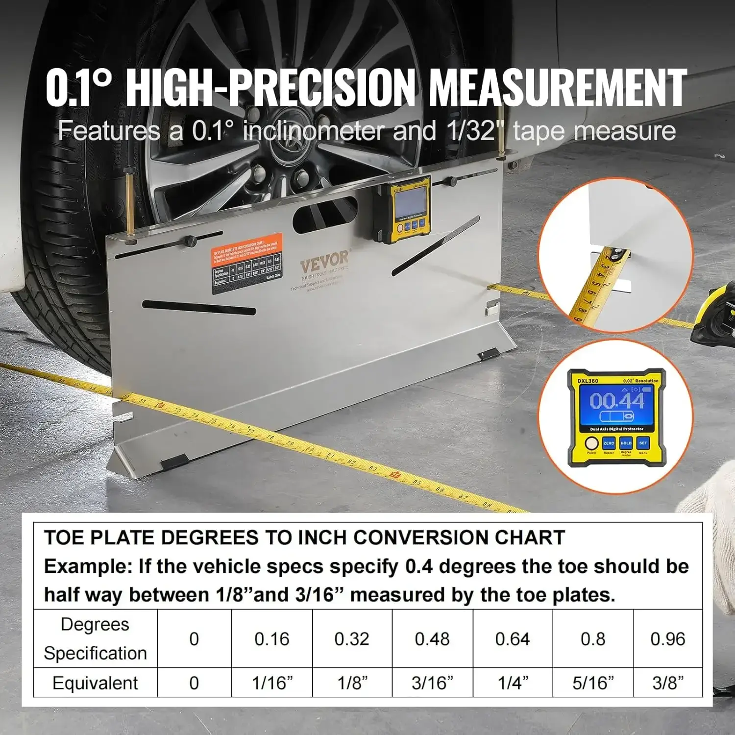 Wheel Alignment Tool, 2-Pack Toe Plates, Camber/Caster/Toe Gauge 0.1° Accuracy, Stainless Steel Tool Plate