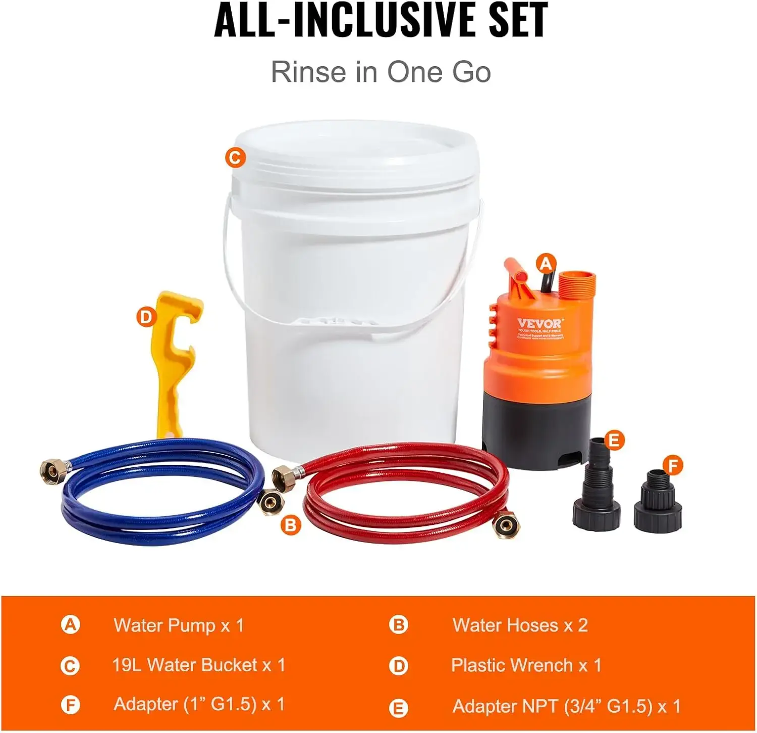 Tankless Water Heater Flushing Kit, Includes Efficient Pump & 3.7 Gallon Pail & 2 Hoses, Wrench and Adapter for Quick Install