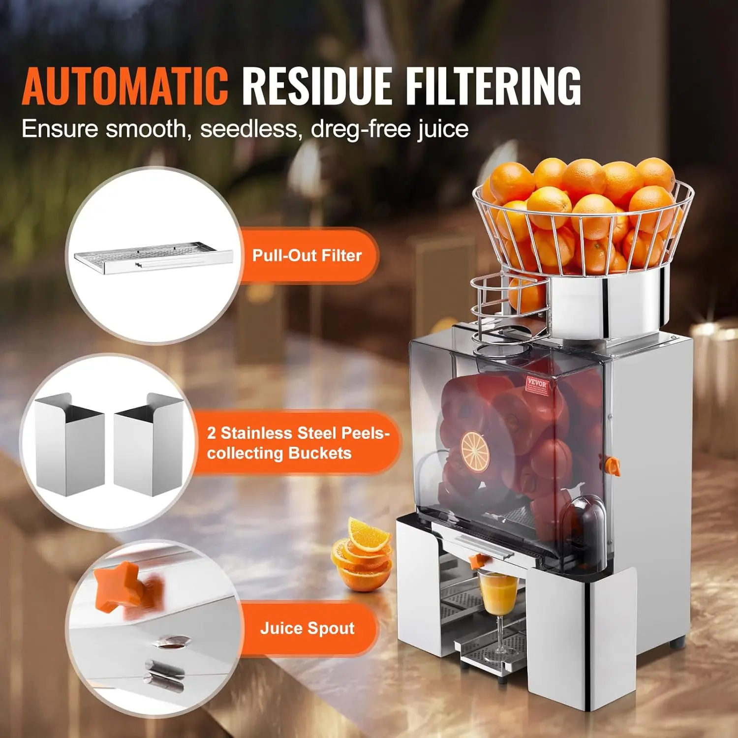 Commercial Orange Juicer Machine, 120W Automatic Feeding Juice Extractor