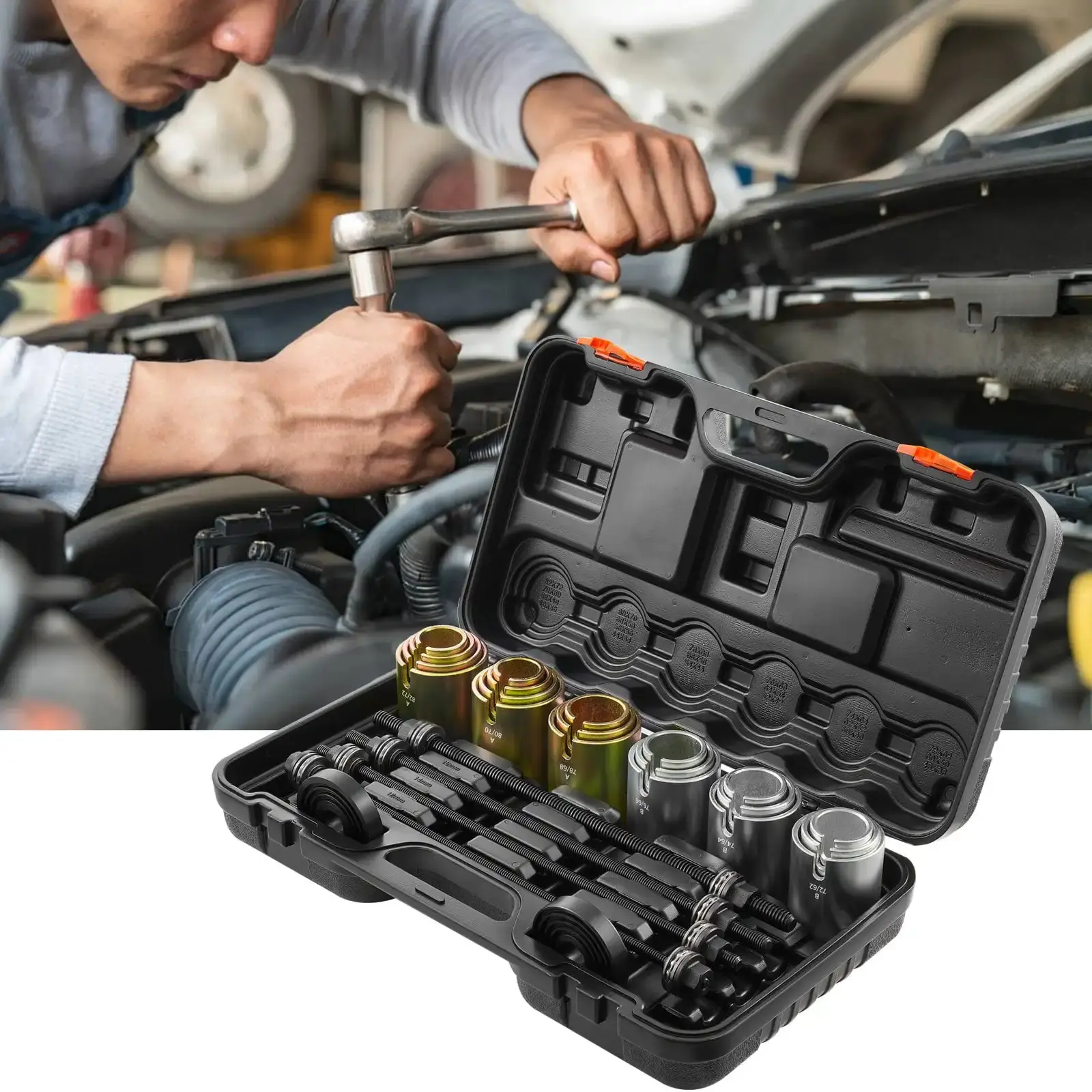 26-Piece Pull and Press Sleeve Kit - Steel Bush and Bearing Removal/Installation Tool Set