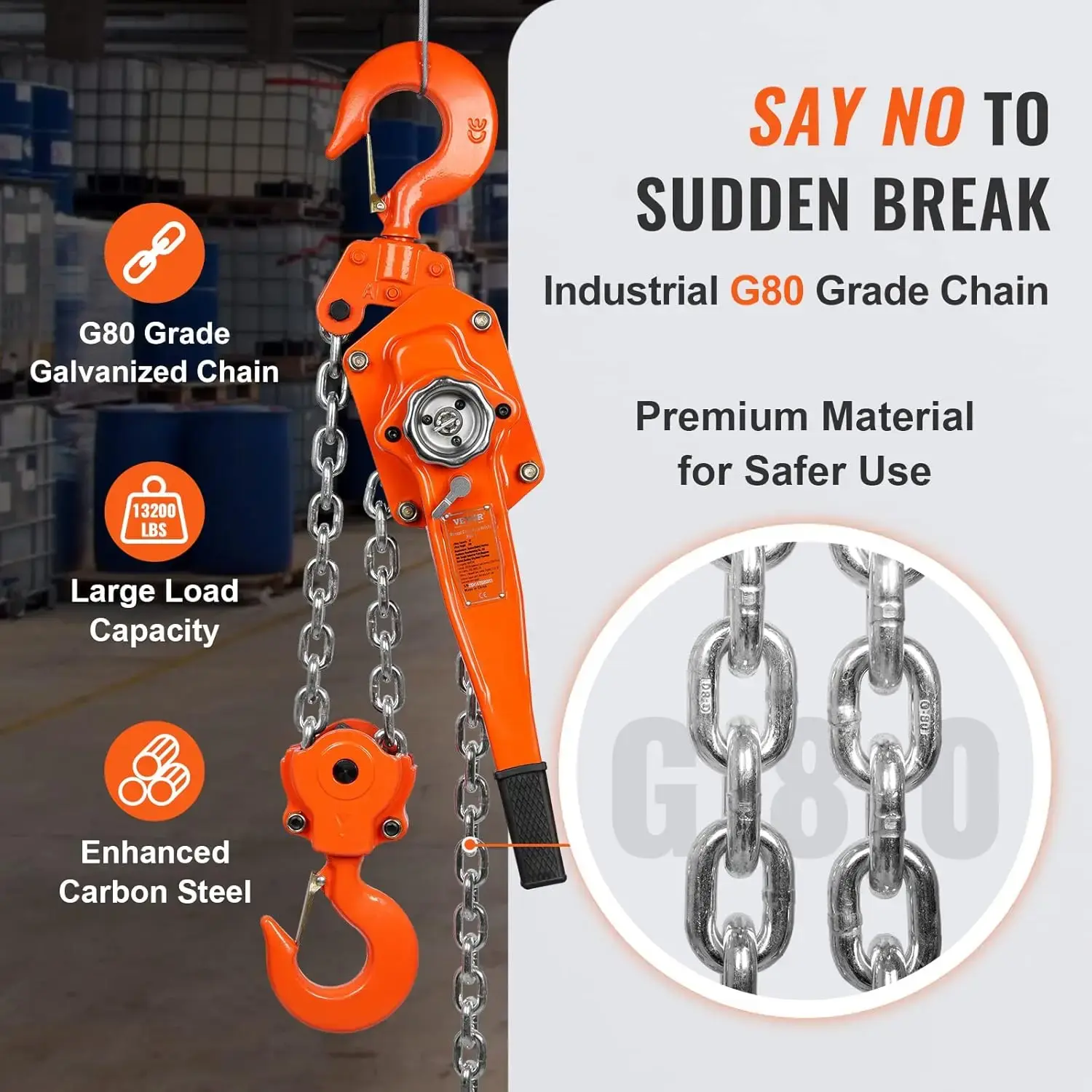 Manual Lever Chain Hoist, 6 Ton 13200 lbs Capacity 20 FT Come Along, G80 Galvanized Carbon Steel with Weston Double-Pawl Brake