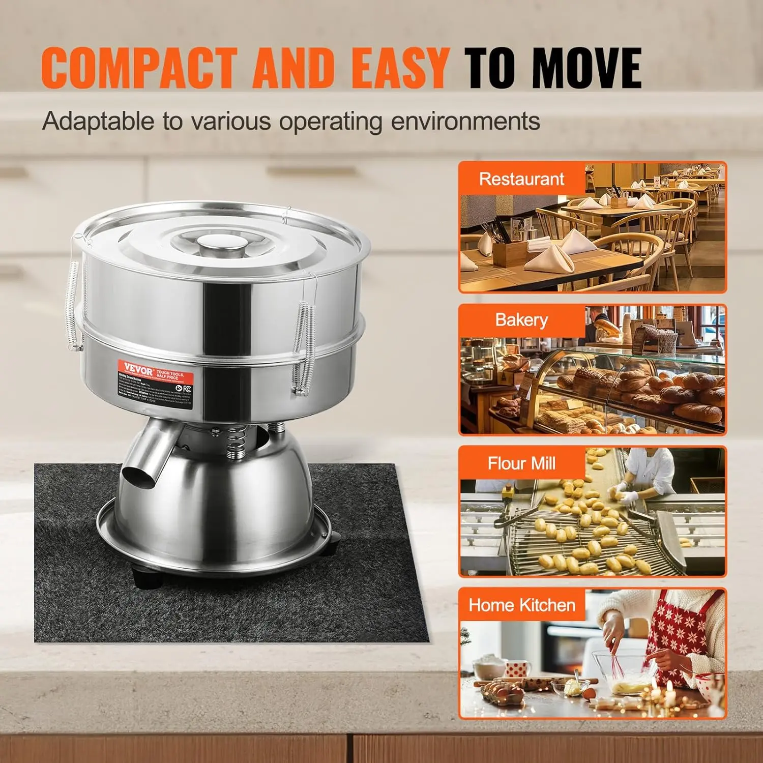 Automatic Electric Vibrating Sieve, Stainless Steel Sifter Shaker Machine with 30+50 Mesh, 45W Automatic Powder Sifter Machine