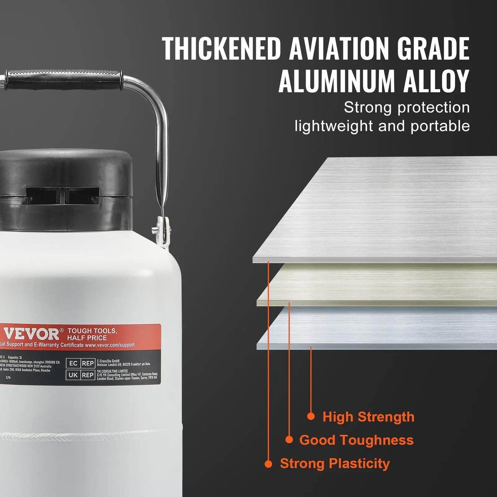 Liquid Nitrogen Tank 3 L Aluminum Alloy LN2 Container Dewar 6 Canisters
