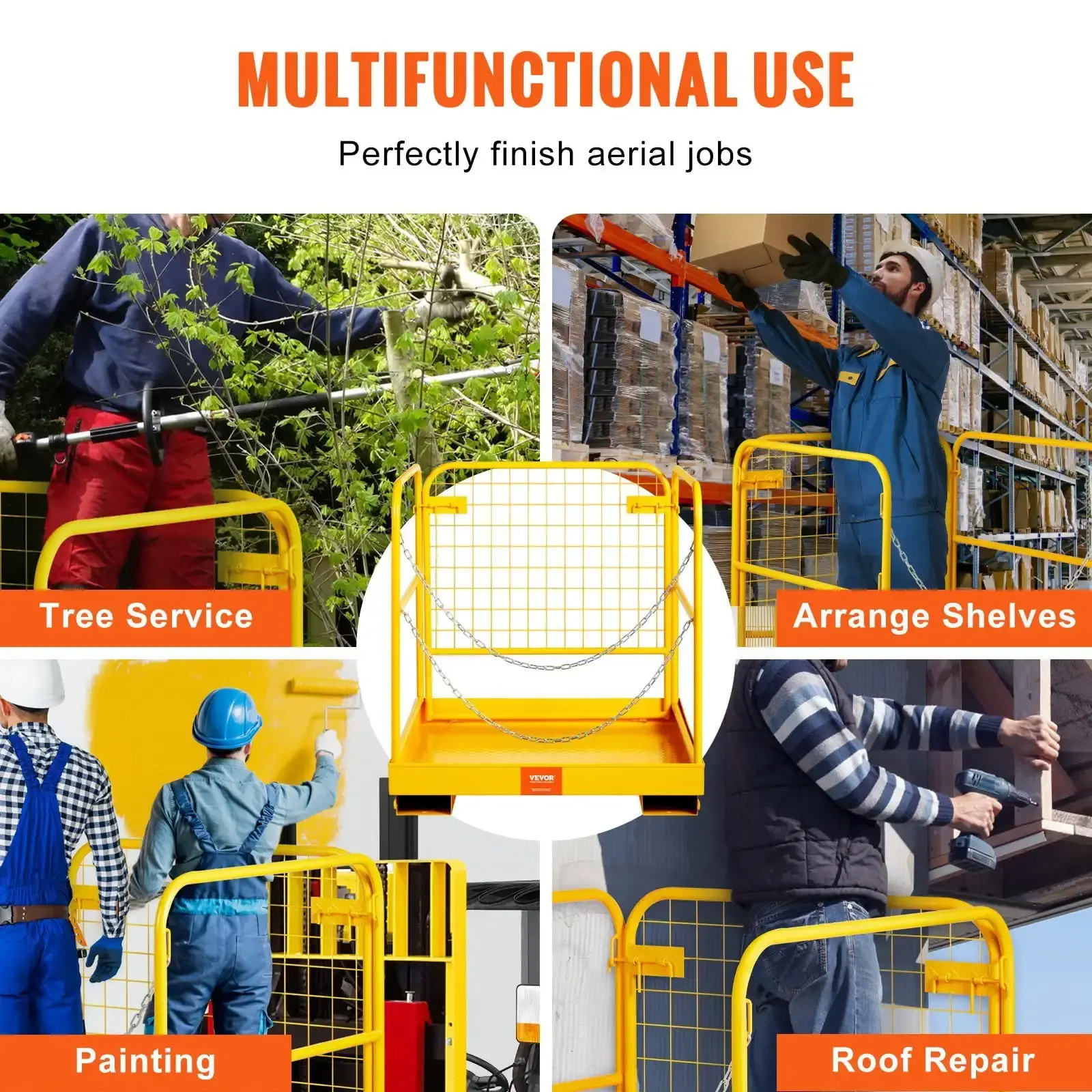 Forklift Safety Cage Work Platform 36X36in 1200lbs Foldable for Aerial Job
