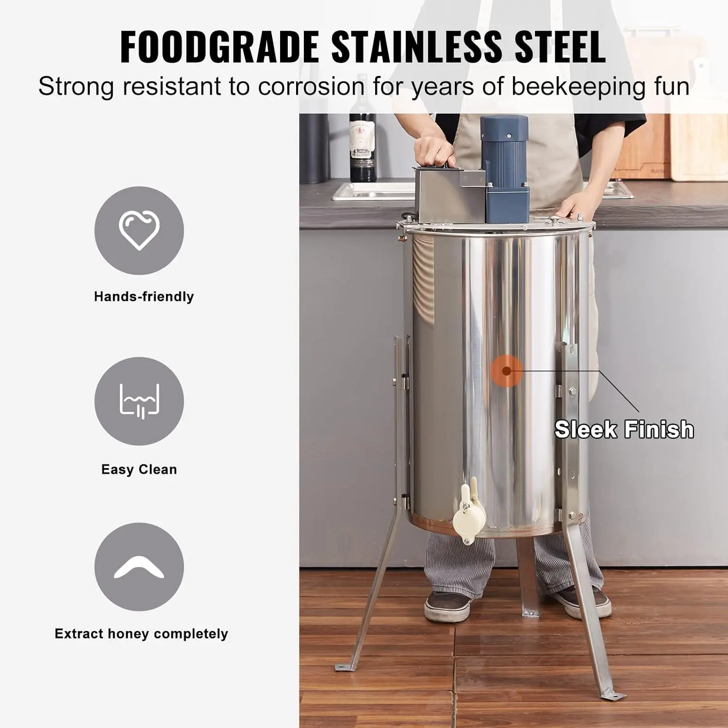 Electric Honey Extractor 2/4 Frame, Stainless Steel Beekeeping Extractor Equipment with Adjustable Stand and Clear Lid