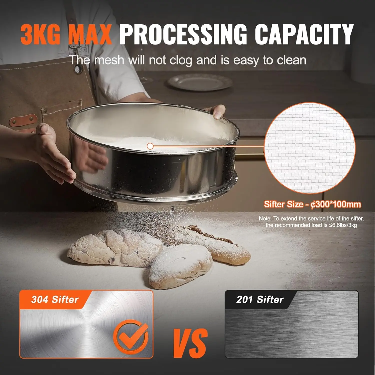 Automatic Electric Vibrating Sieve, Stainless Steel Sifter Shaker Machine with 30+50 Mesh, 45W Automatic Powder Sifter Machine