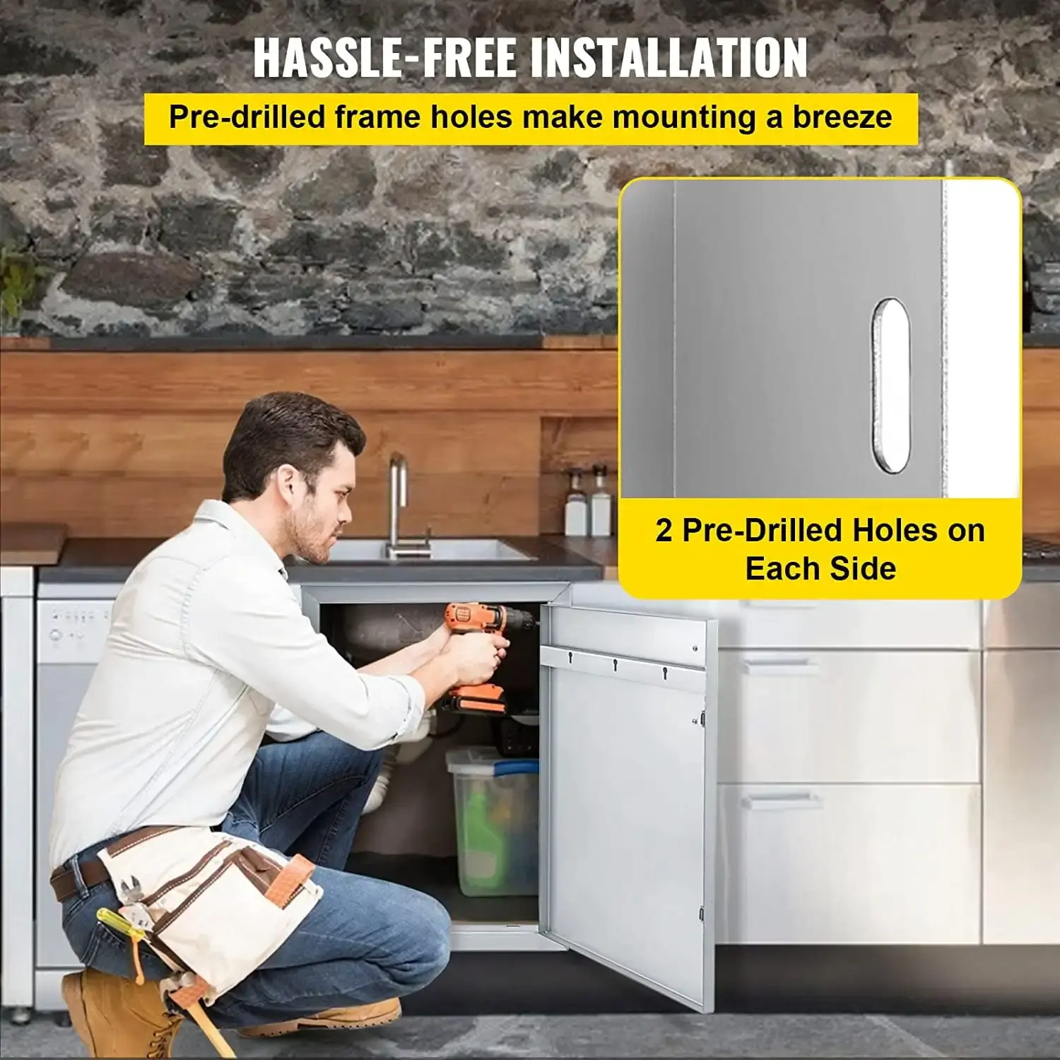 Outdoor Kitchen Access 34" x 19" Wall Construction Stainless Steel Flush Mount for BBQ Island, 34inch x 19inch, Double Door