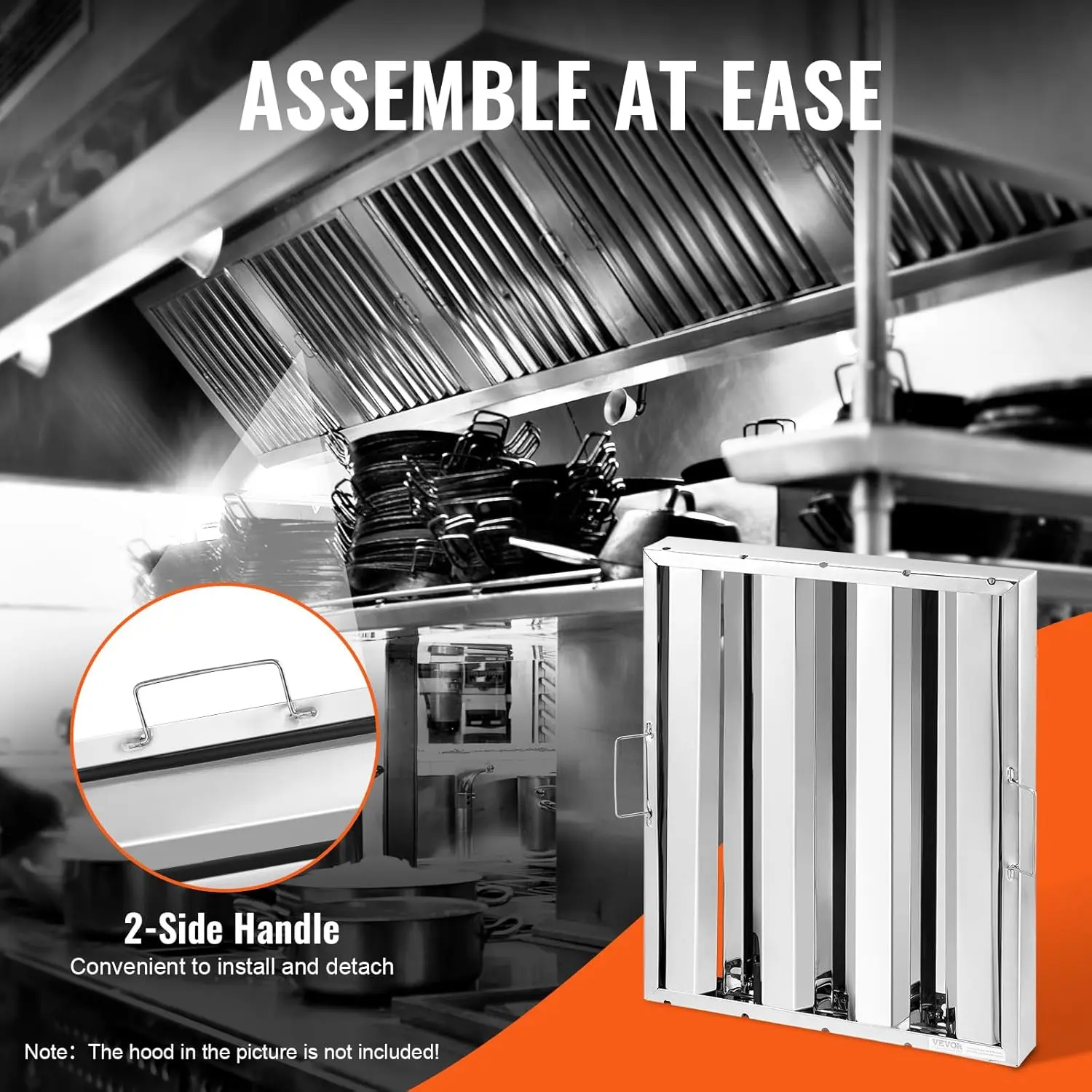 Commercial Hood Filter, 15.5W x 19.5H Inch Range Hood Filters, Stainless Steel Restaurant Range Hood Baffle Filter