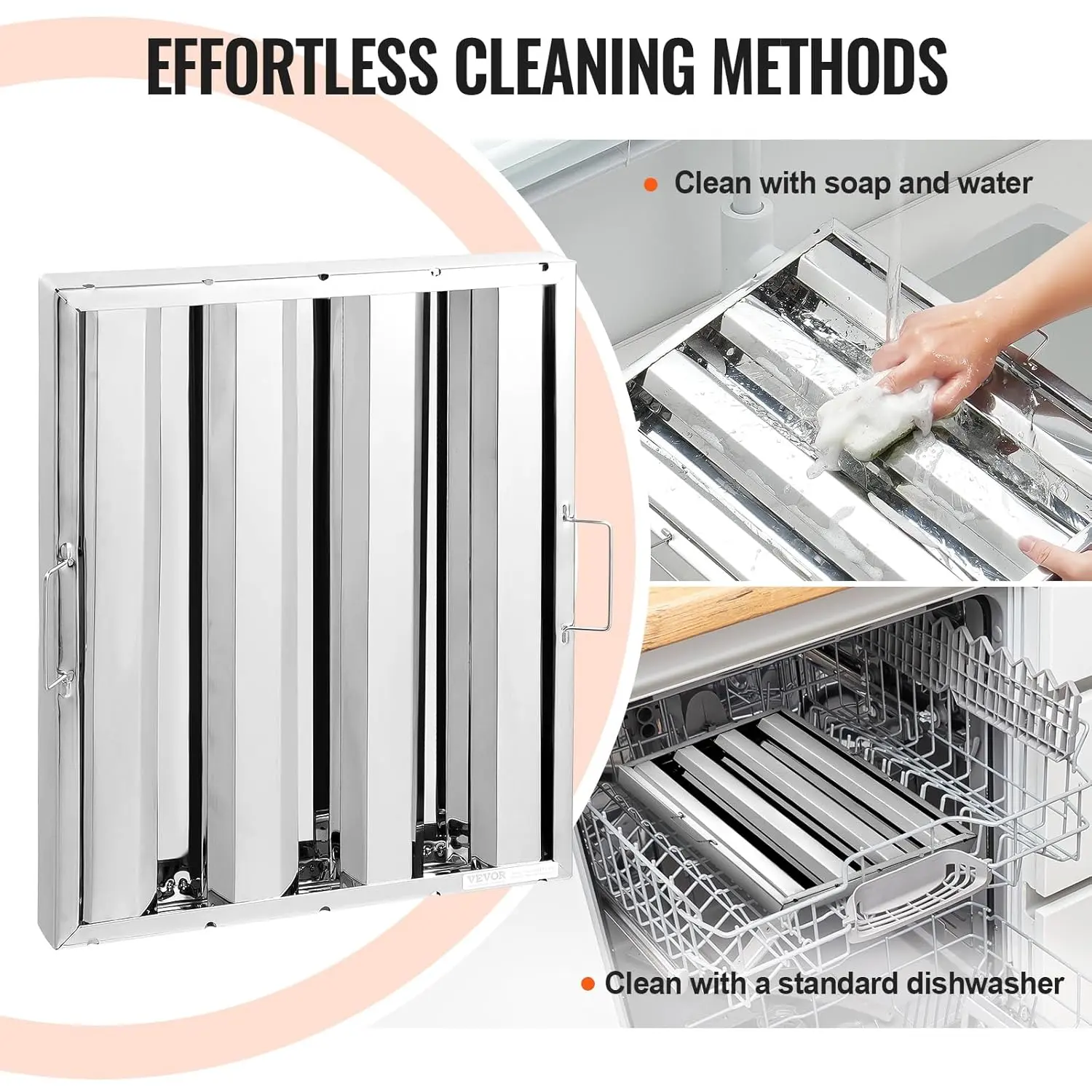 Commercial Hood Filter, 15.5W x 19.5H Inch Range Hood Filters, Stainless Steel Restaurant Range Hood Baffle Filter