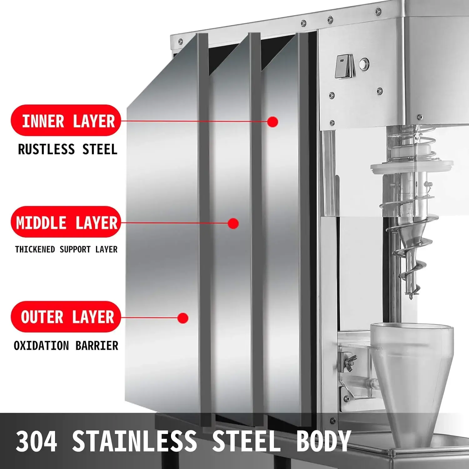 110V Frozen Yogurt Blending Machine 750W, Yogurt Milkshake Ice Cream Mixing Machine 304 Stainless Steel Construction
