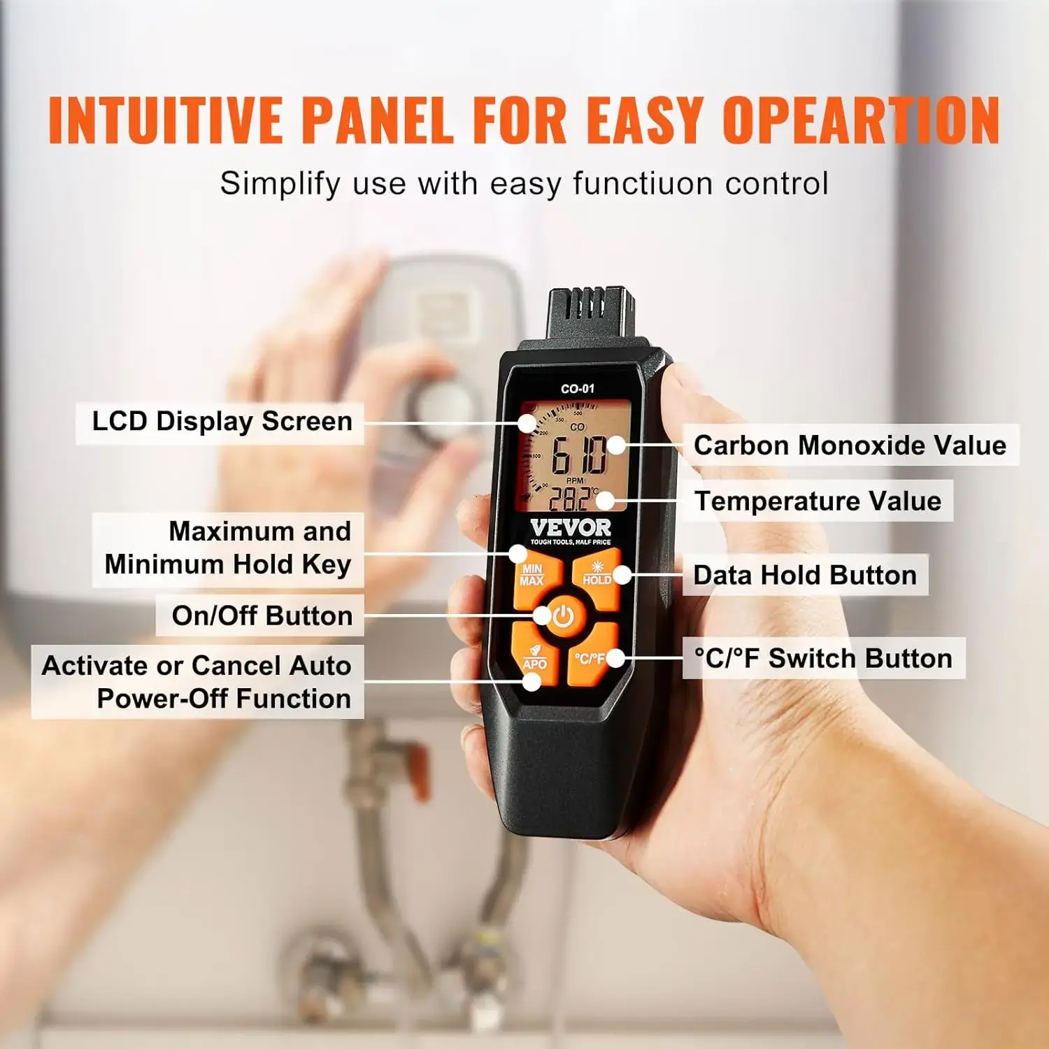 Carbon Monoxide Detectors, 0-1000PPM CO Detector with Audible & Visual Alarm, Portable CO Gas Meter Tester with