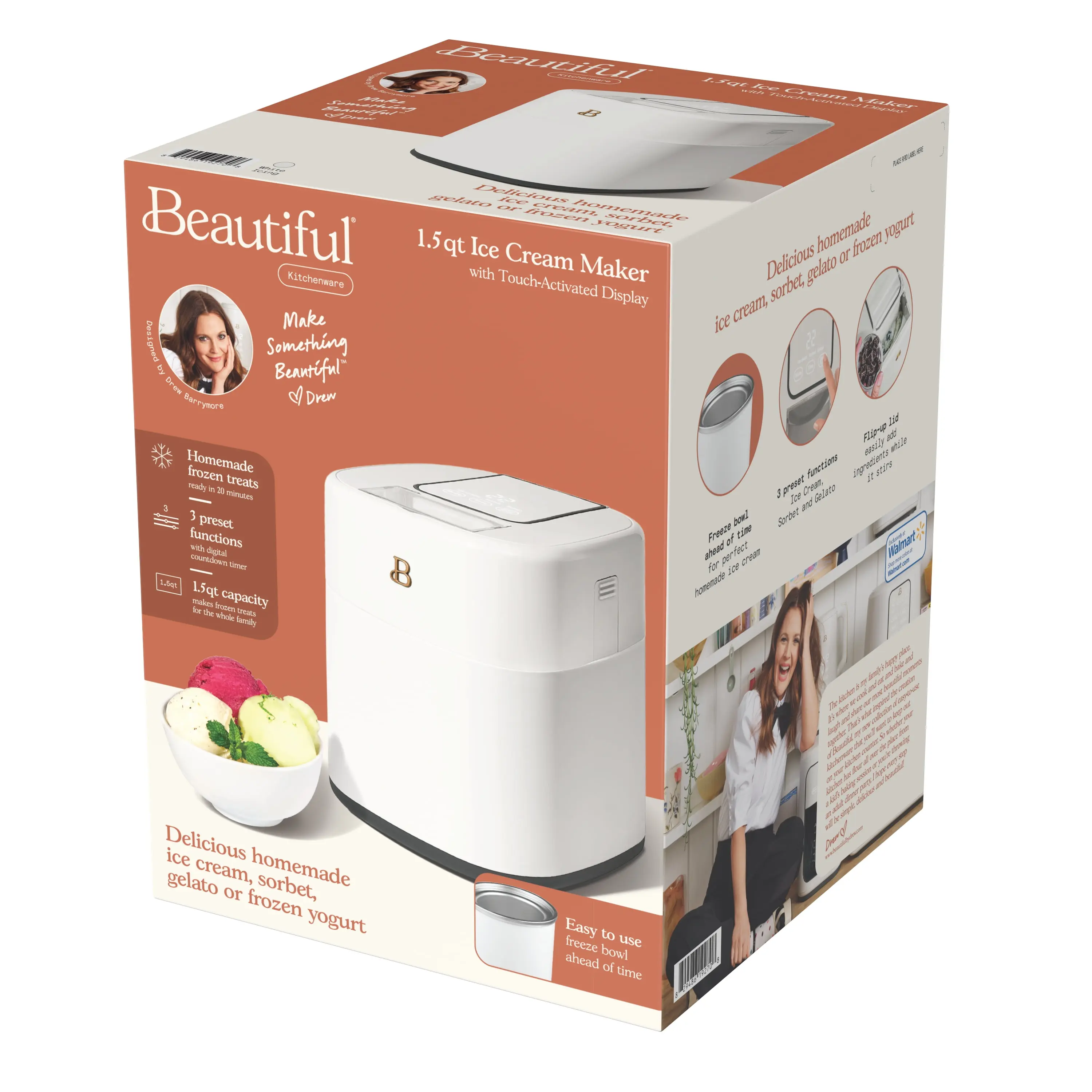 1.5 Qt Ice Cream Maker with Touch Activated Display, White