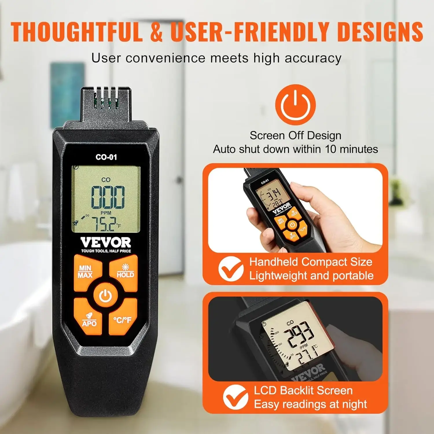 Carbon Monoxide Detectors, 0-1000PPM CO Detector with Audible & Visual Alarm, Portable CO Gas Meter Tester with
