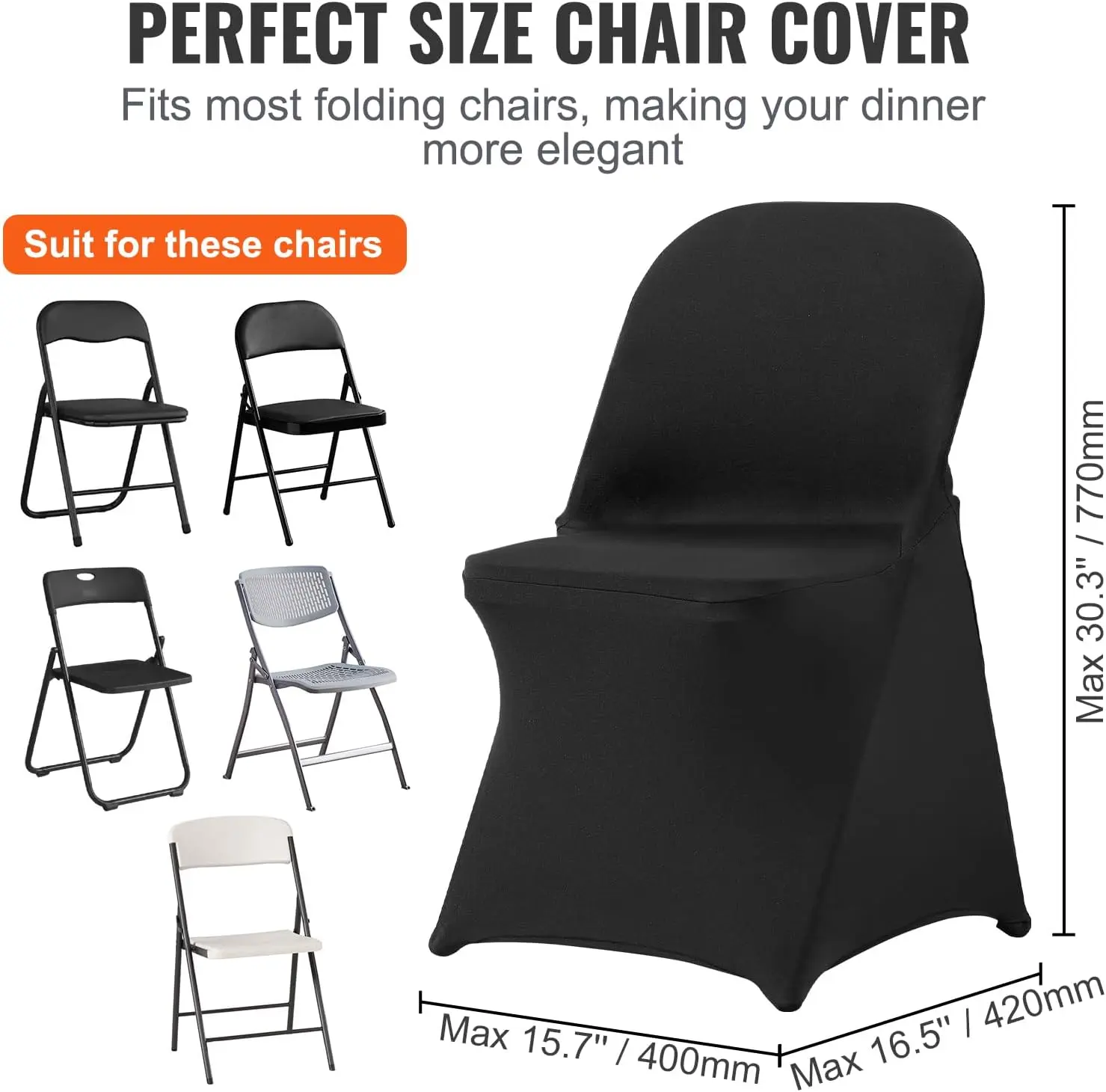 Stretch Spandex Folding Chair Covers, Universal Fitted Chair Cover, Removable Washable Protective Slipcovers (50PCS Black)