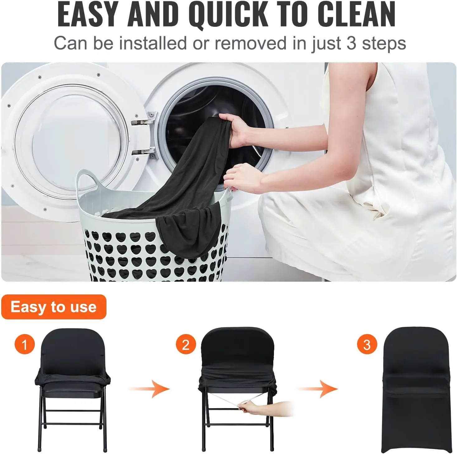 Stretch Spandex Folding Chair Covers, Universal Fitted Chair Cover, Removable Washable Protective Slipcovers (50PCS Black)