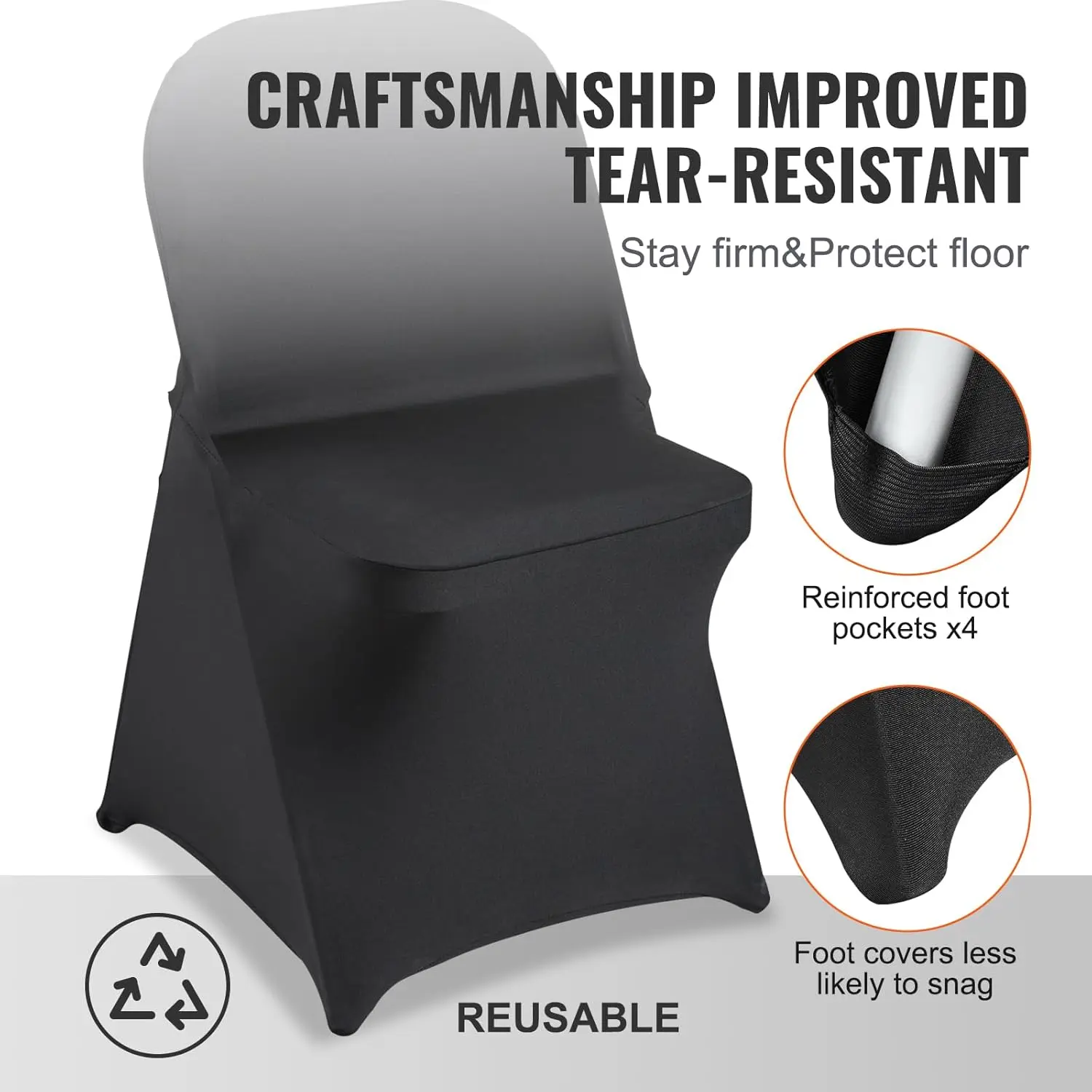 Stretch Spandex Folding Chair Covers, Universal Fitted Chair Cover, Removable Washable Protective Slipcovers (50PCS Black)