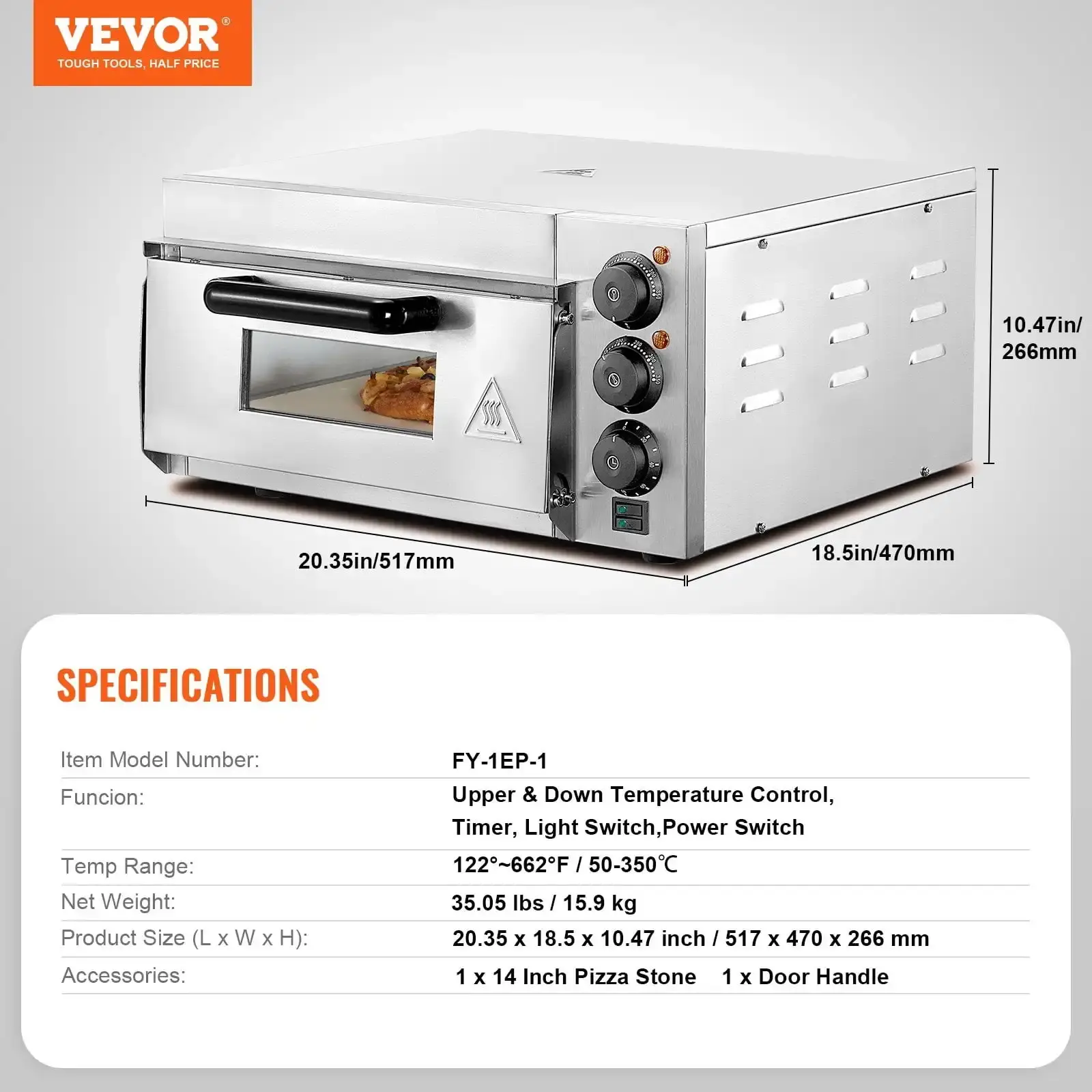 Commercial Countertop Pizza Oven Electric Pizza Oven for 14" Pizza Indoor