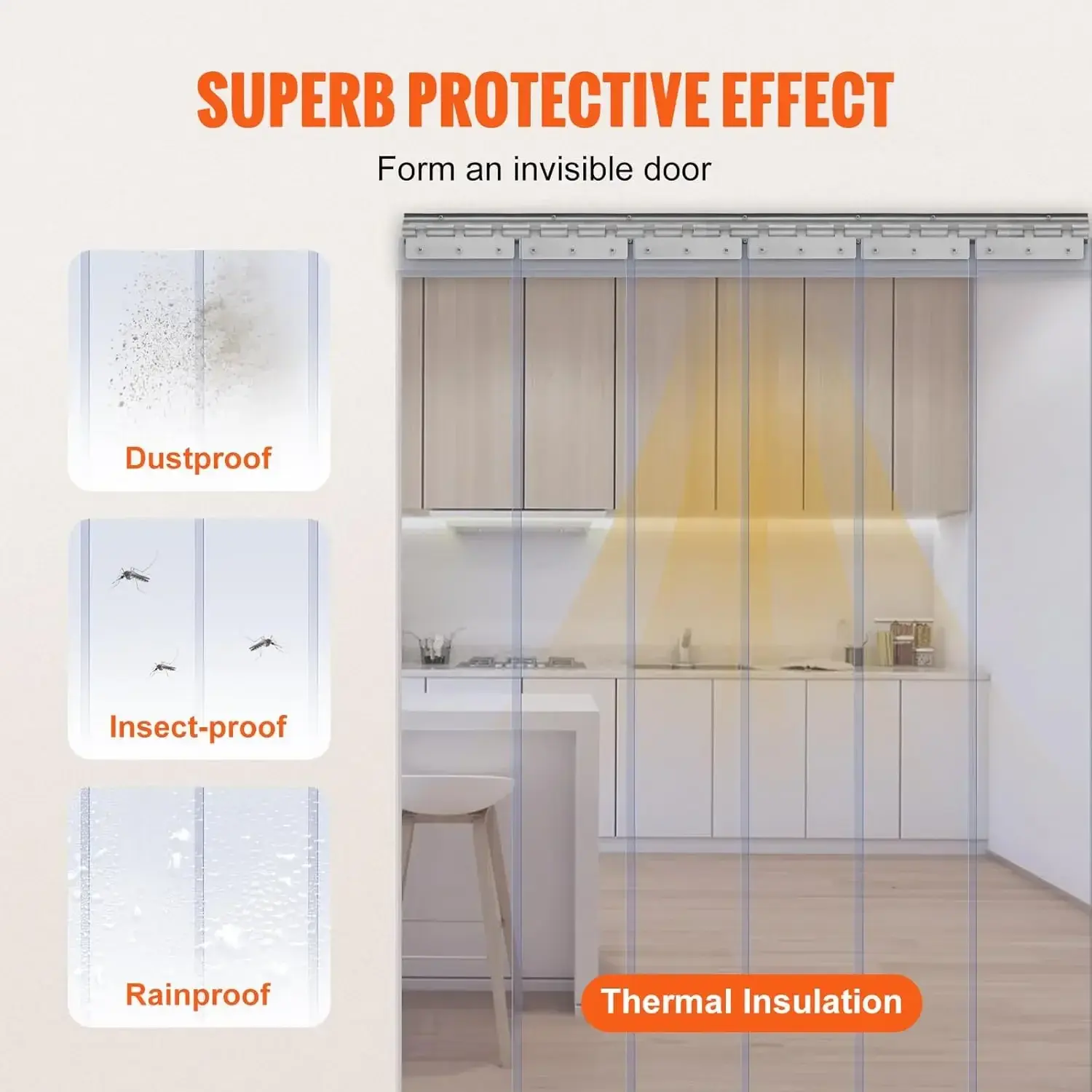 Strip Curtain, 84" Height x 38" Width, 0.08" Thickness, 6PCS Clear PVC Strip Door Curtain