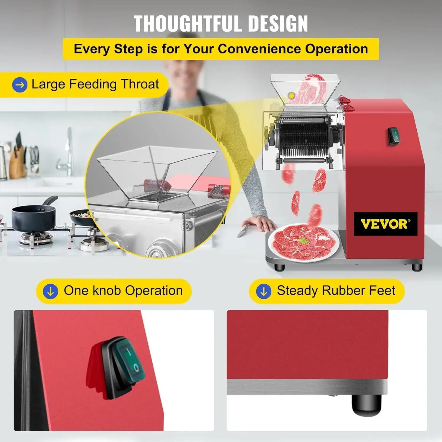 Commercial Meat Cutting Machine, 551 Lbs/H 850W Meat Shredding Machine, 3.5mm Blade Electric Meat Cutter, Red