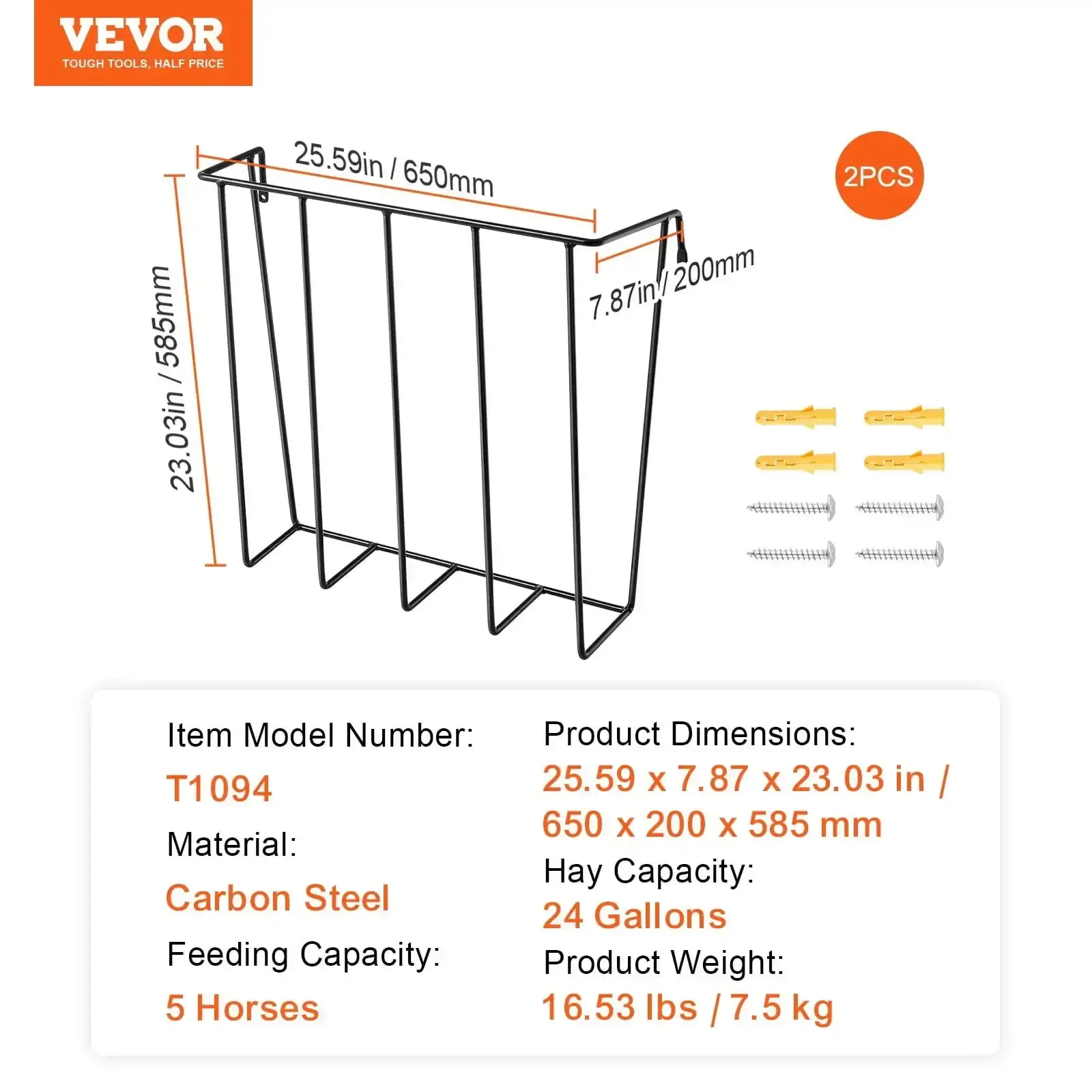 Livestock Hay Feeder 2 Packs 24 Gallons Wall Mounted Goat Hay Rack