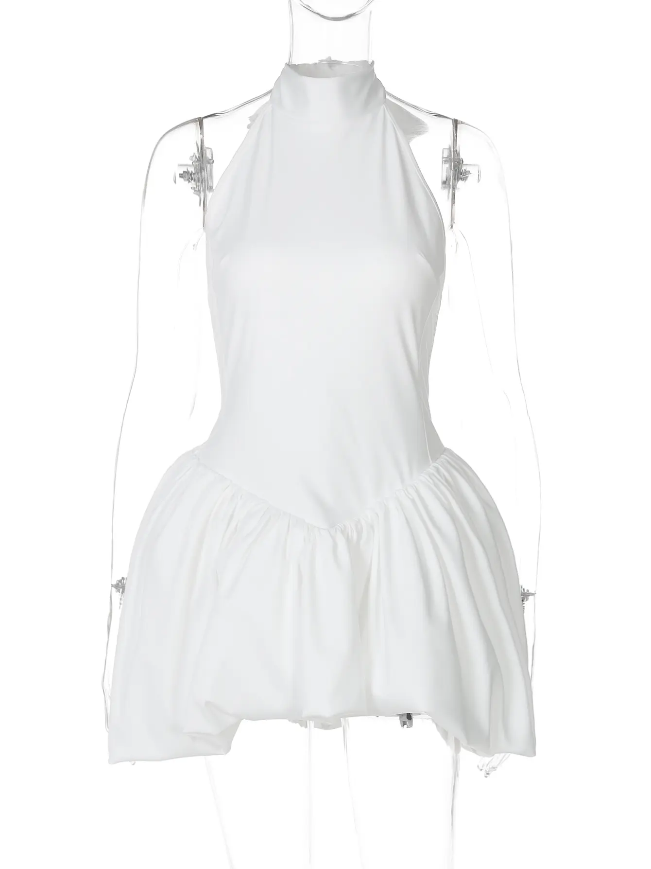 Hugcitar Women Elegant Solid O Neck Sleeveless Ruched Backless Sexy Mini Dress 2025 Summer Cute Clothes Birthday Party Vacation
