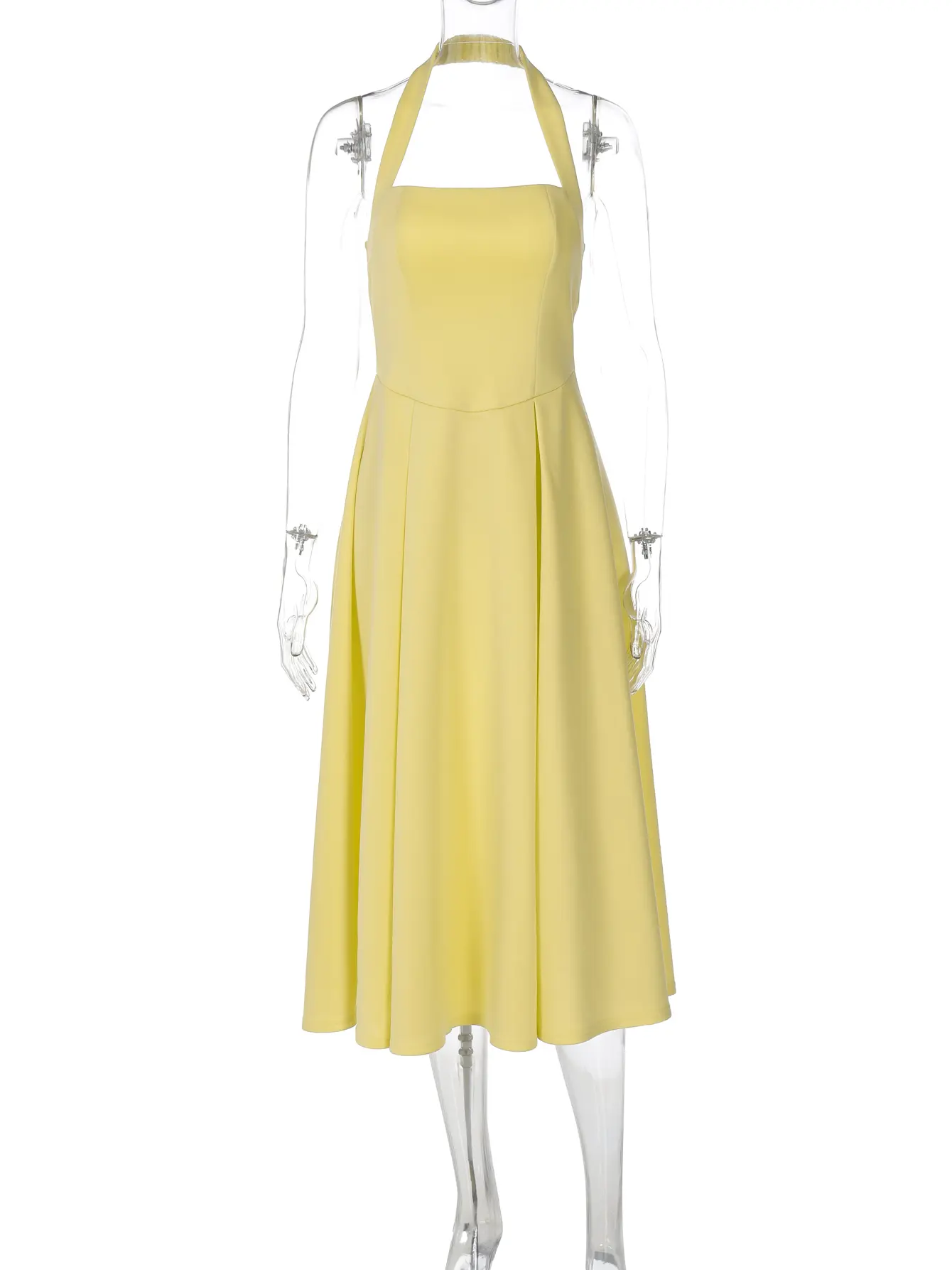 Hugcitar Elegant Halter Backless Solid Sexy Zip Up Slim Pleated Maxi Dress Summer Women Fashion Clothes Birthday Party Vacation